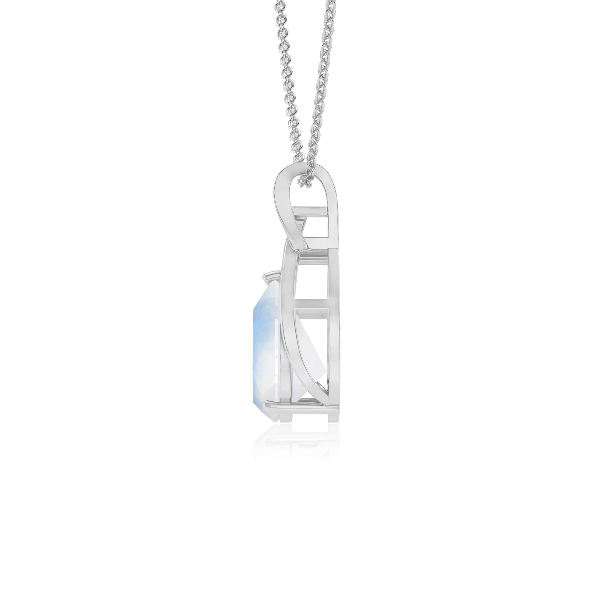 natural rainbow-moonstone pear solitaire necklaces in platinum 