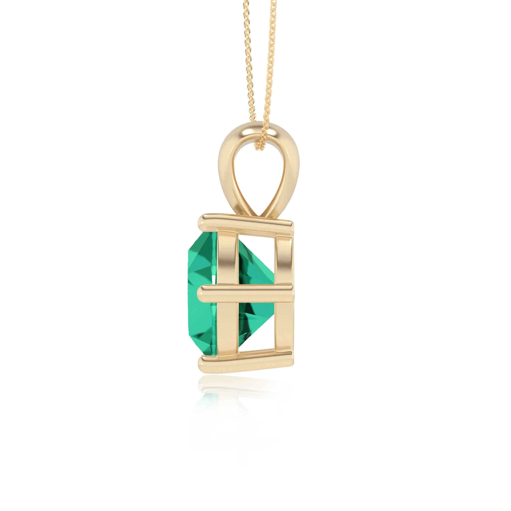 lab grown emerald round solitaire necklaces in yellow gold 