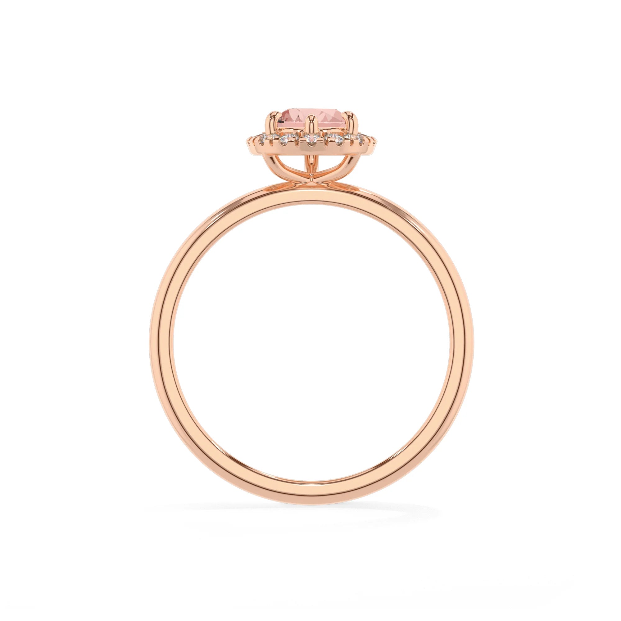 lab grown morganite pear solitaire rings in rose gold 