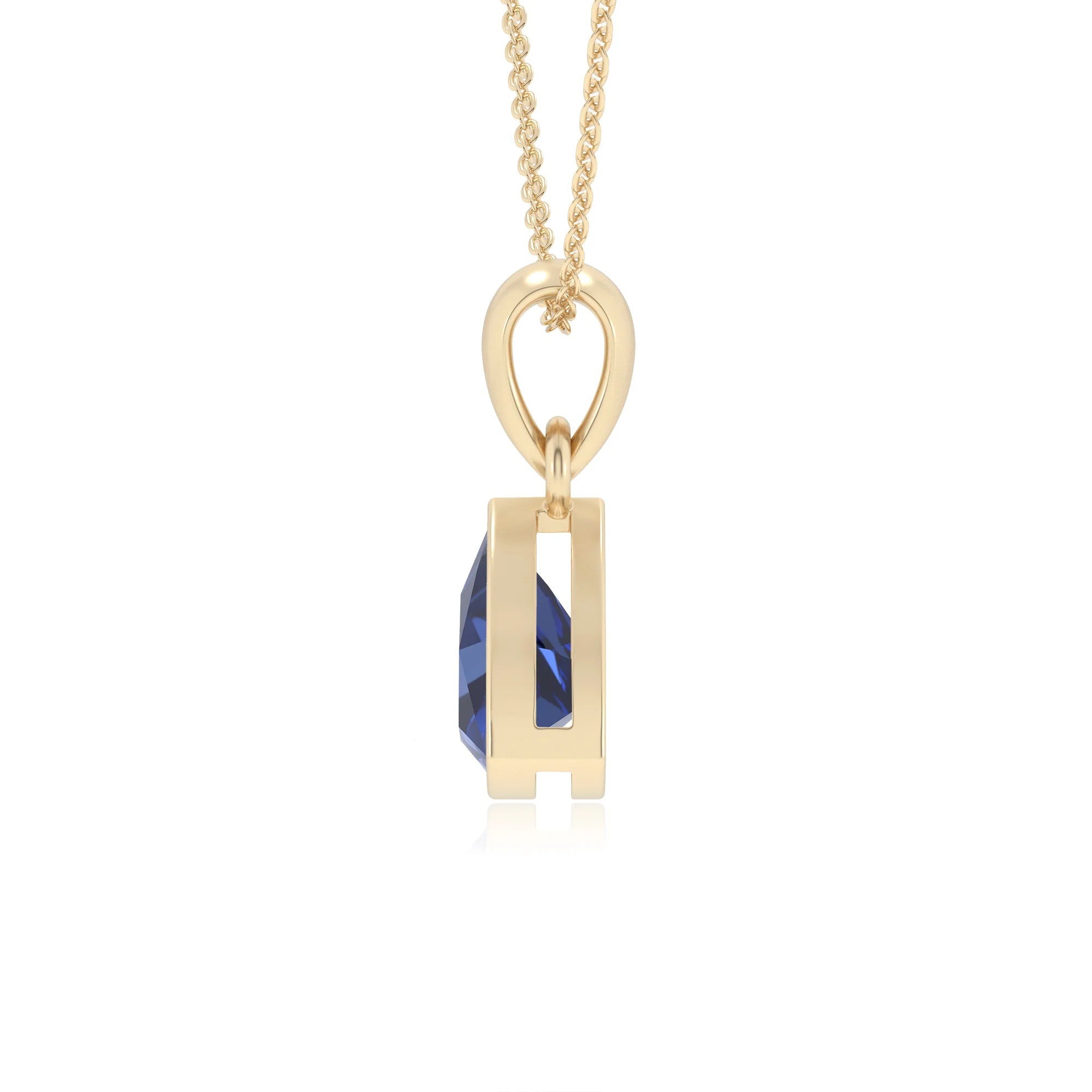 lab grown blue-sapphire trillion solitaire necklaces in yellow gold 