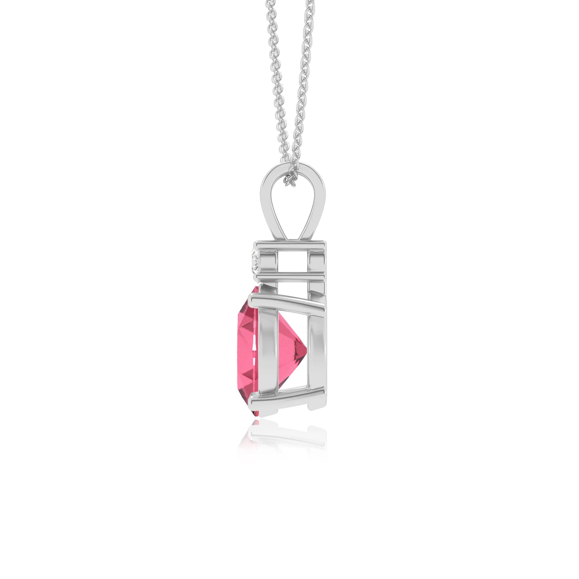 lab grown pink-tourmaline round solitaire v-bale necklaces in sterling silver 