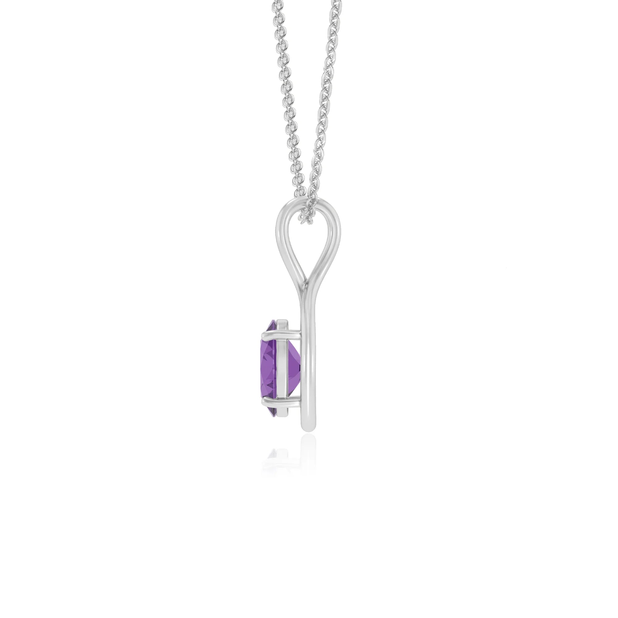 lab grown amethyst oval solitaire necklaces in sterling silver 