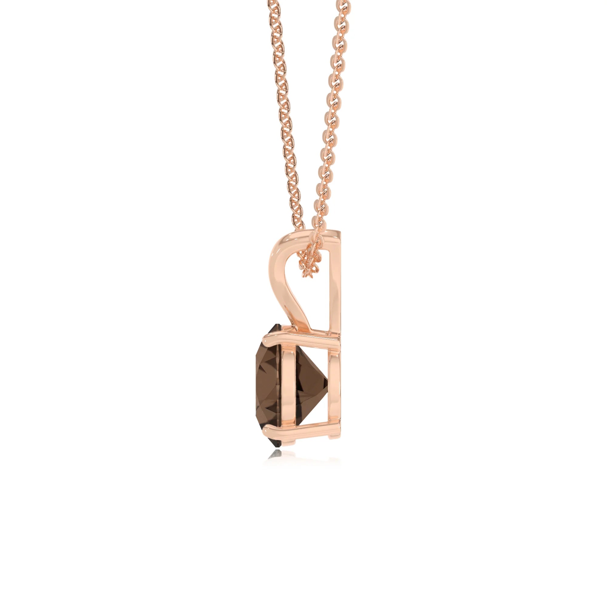 natural smoky-quartz round solitaire v-bale necklaces in rose gold 