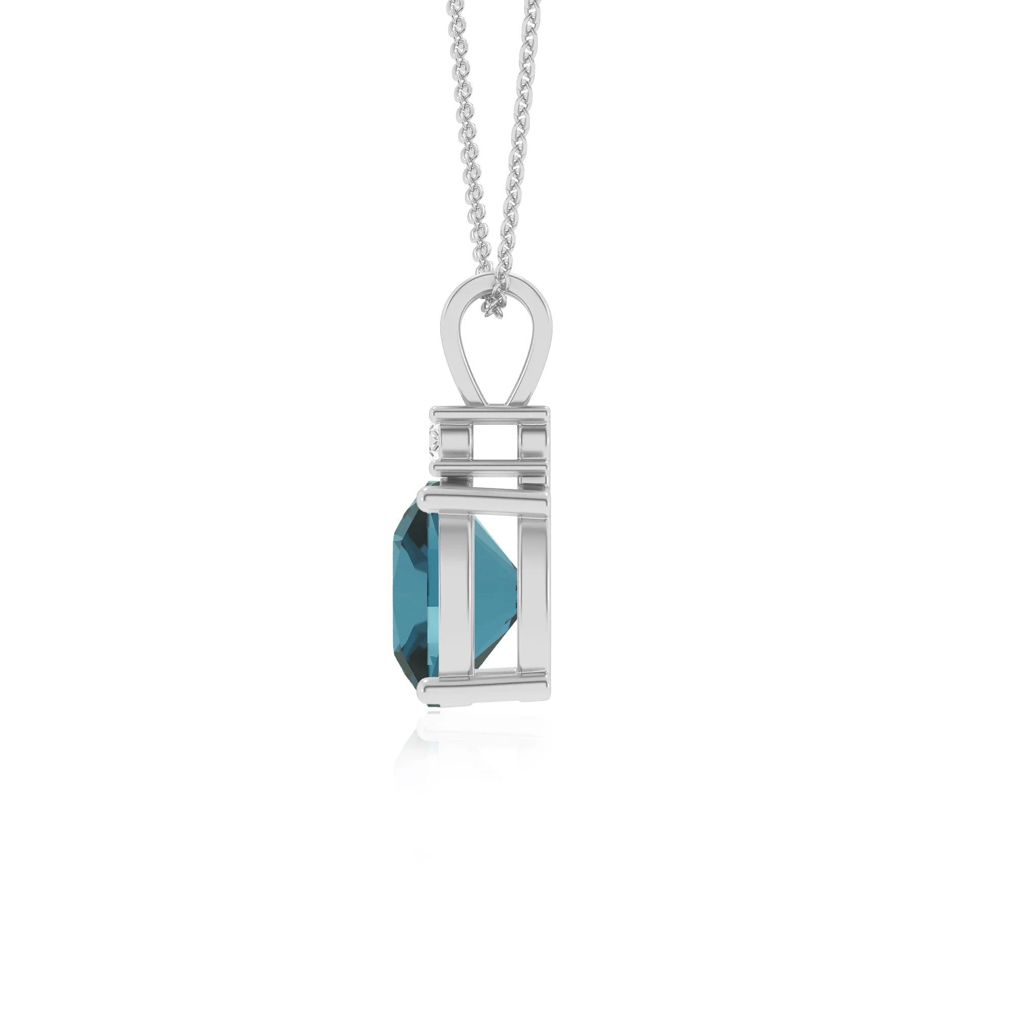 natural london-blue-topaz cushion solitaire v-bale necklaces in sterling silver 