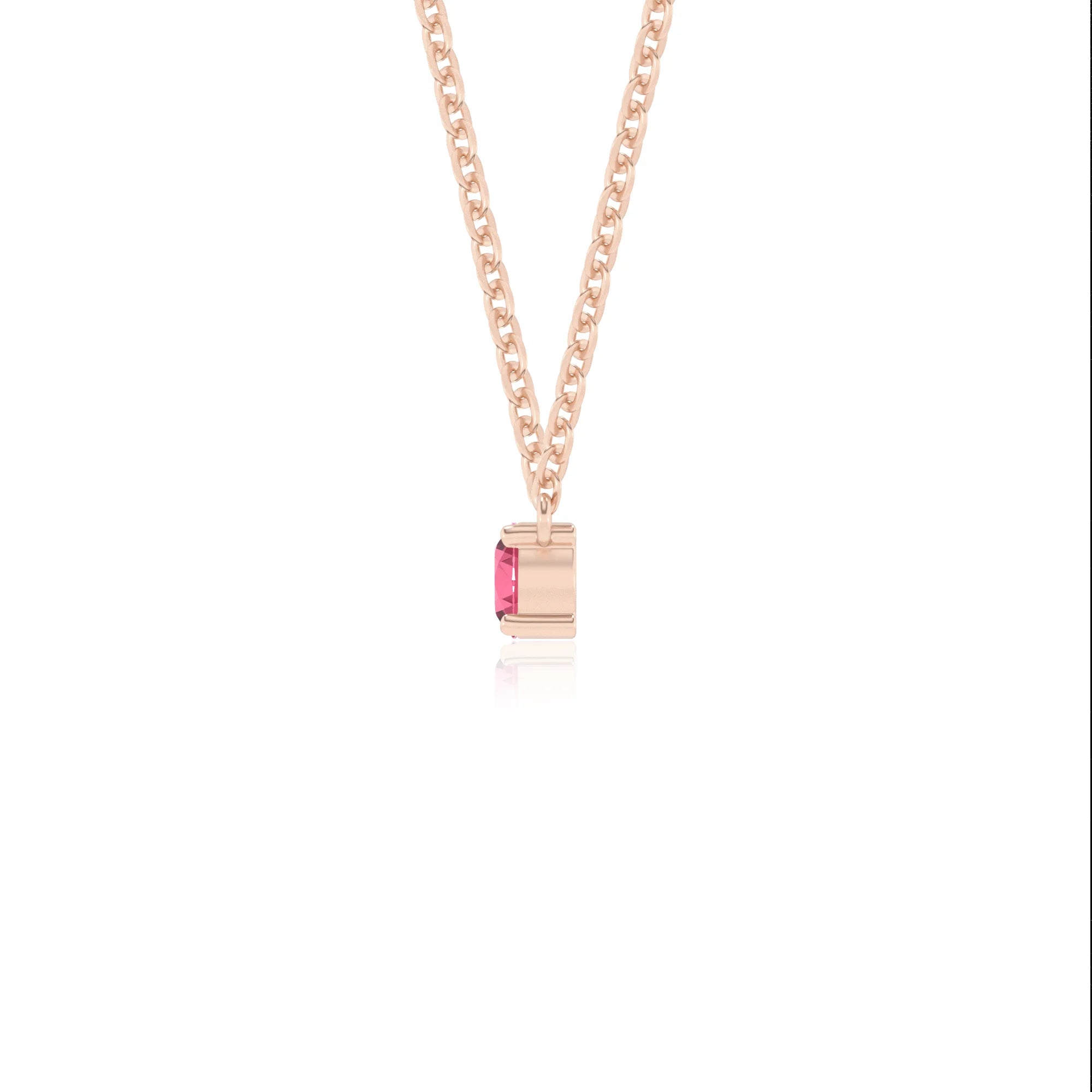lab grown pink-tourmaline round bar v-bale necklaces in rose gold 
