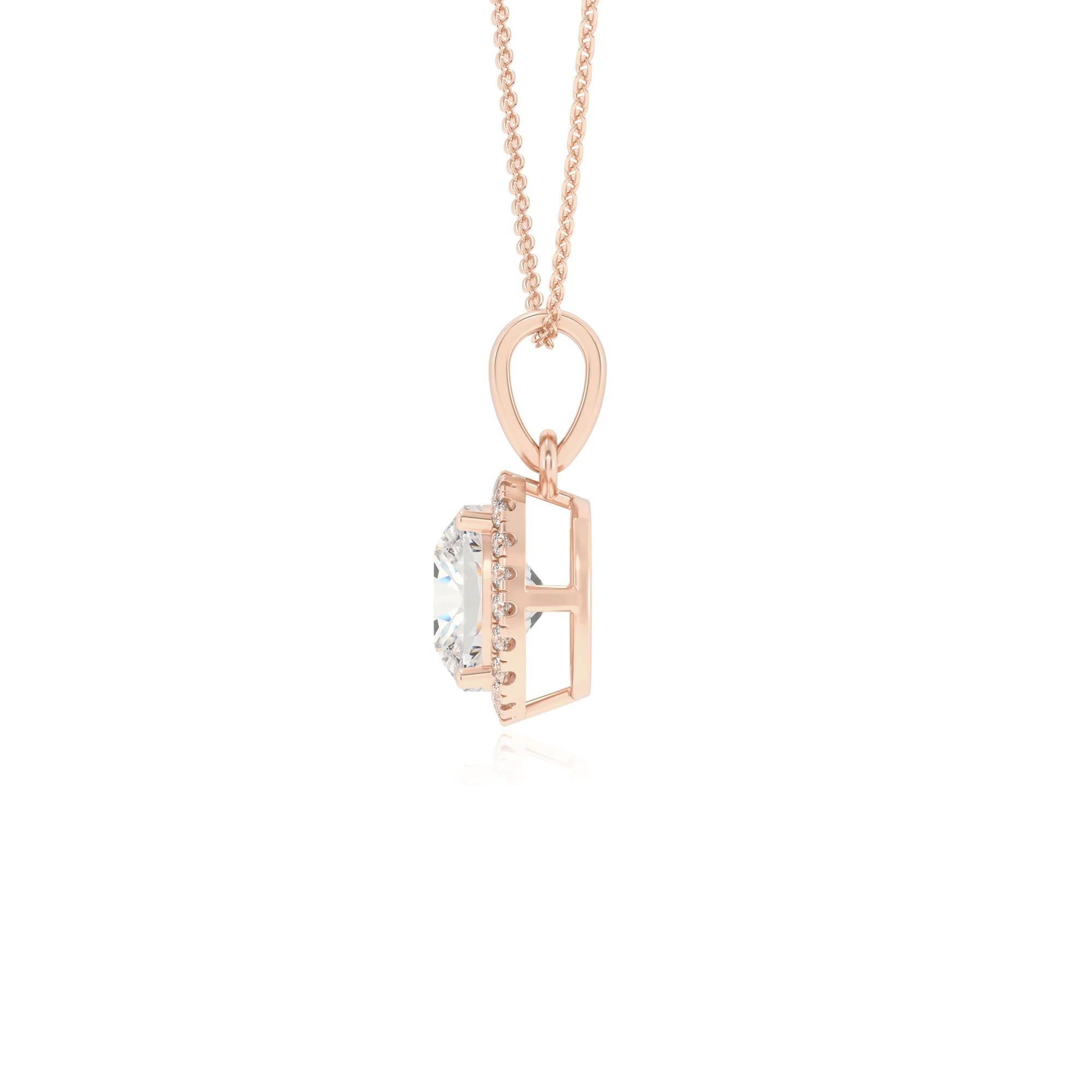 lab grown moissanite cushion solitaire necklaces in rose gold 