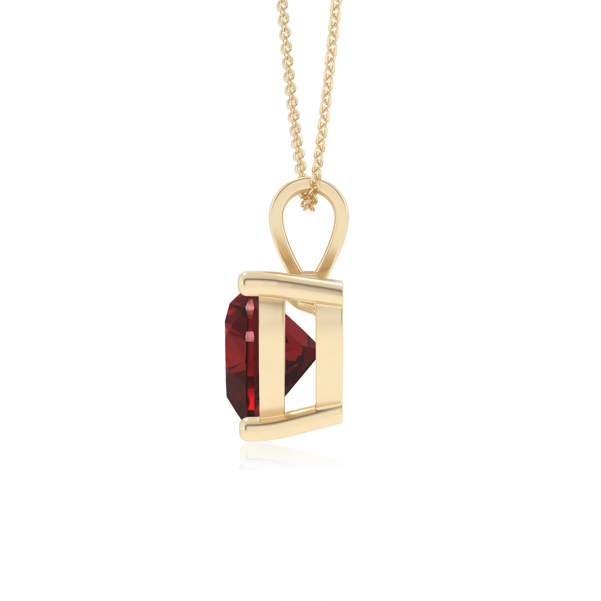 natural garnet heart solitaire v-bale necklaces in yellow gold 