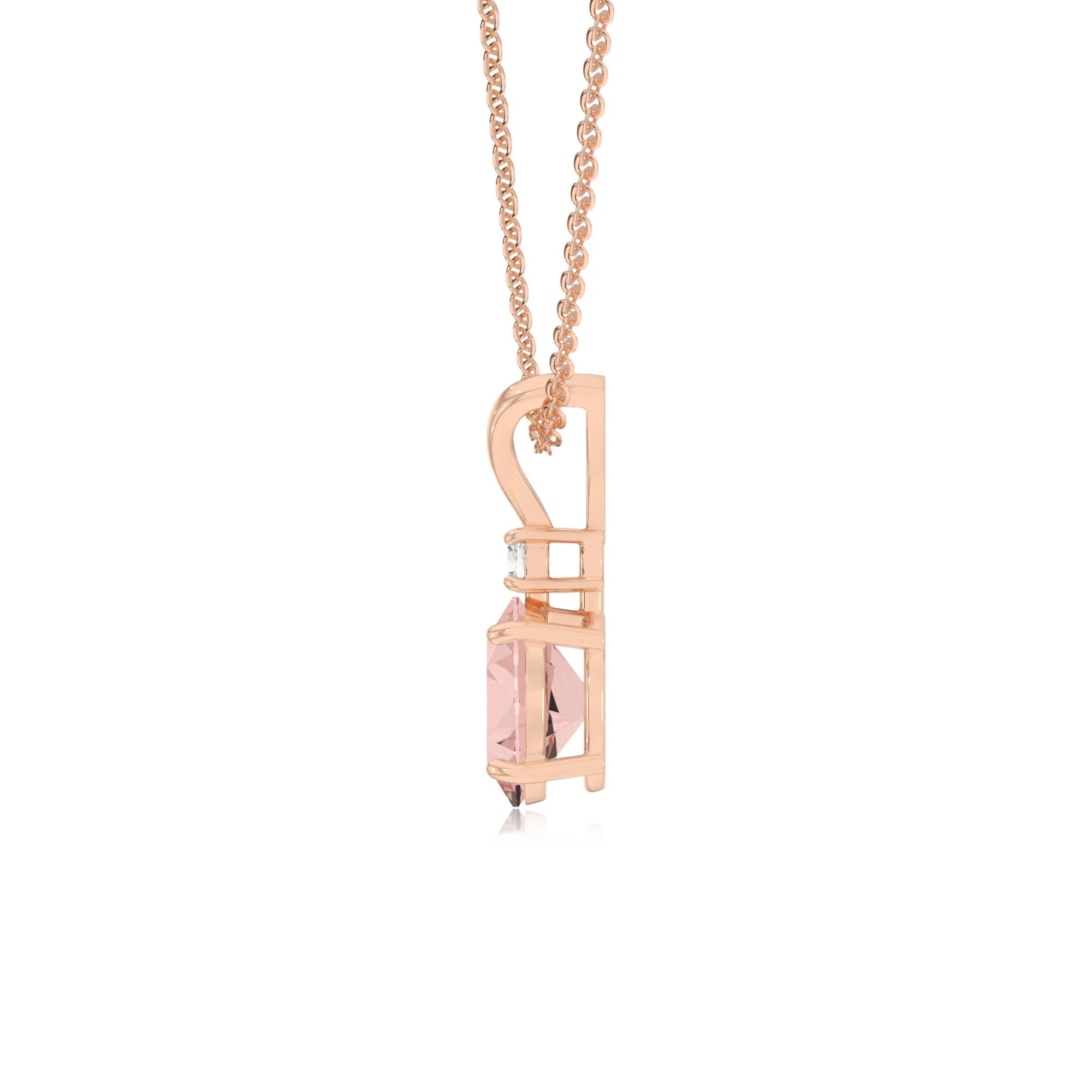 lab grown morganite oval solitaire v-bale necklaces in rose gold 