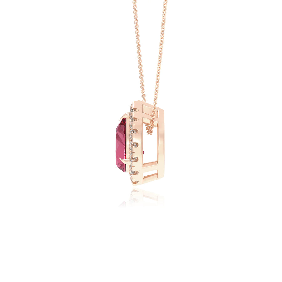 lab grown pink tourmaline pear solitaire necklaces in rose gold 