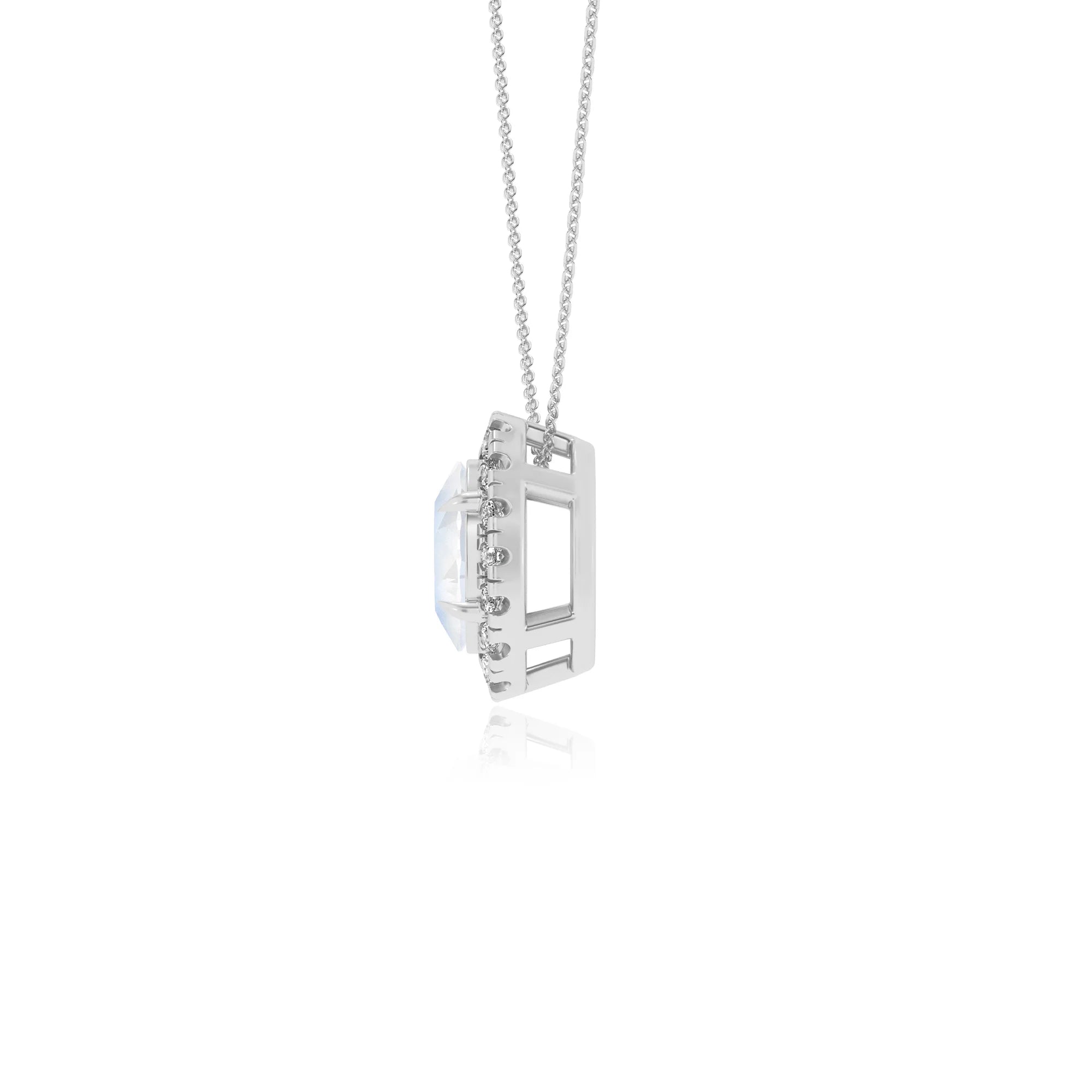 natural rainbow moonstone oval solitaire necklaces in white gold 