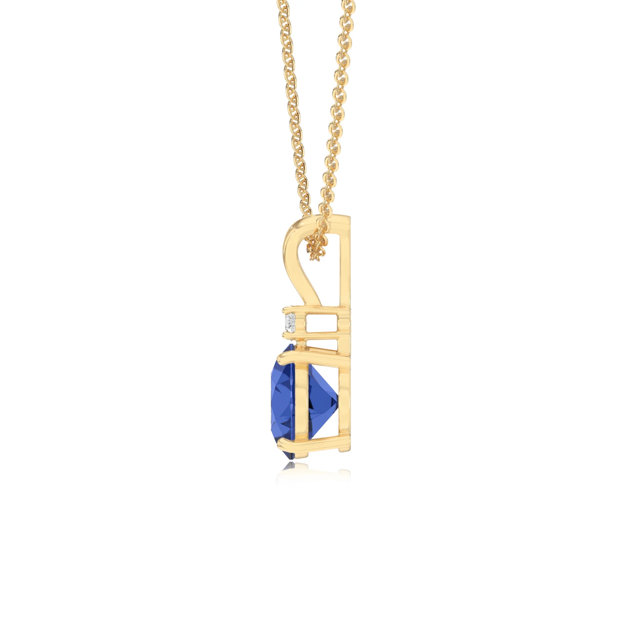 lab grown blue-sapphire round solitaire v-bale necklaces in yellow gold 