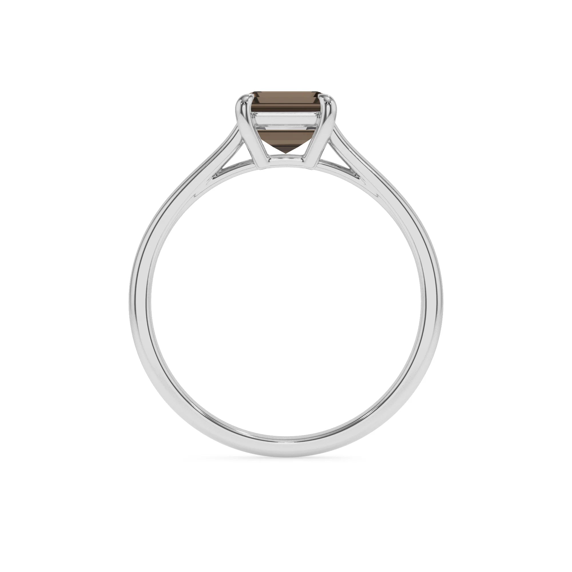 natural smoky-quartz emerald cut solitaire rings in white gold 