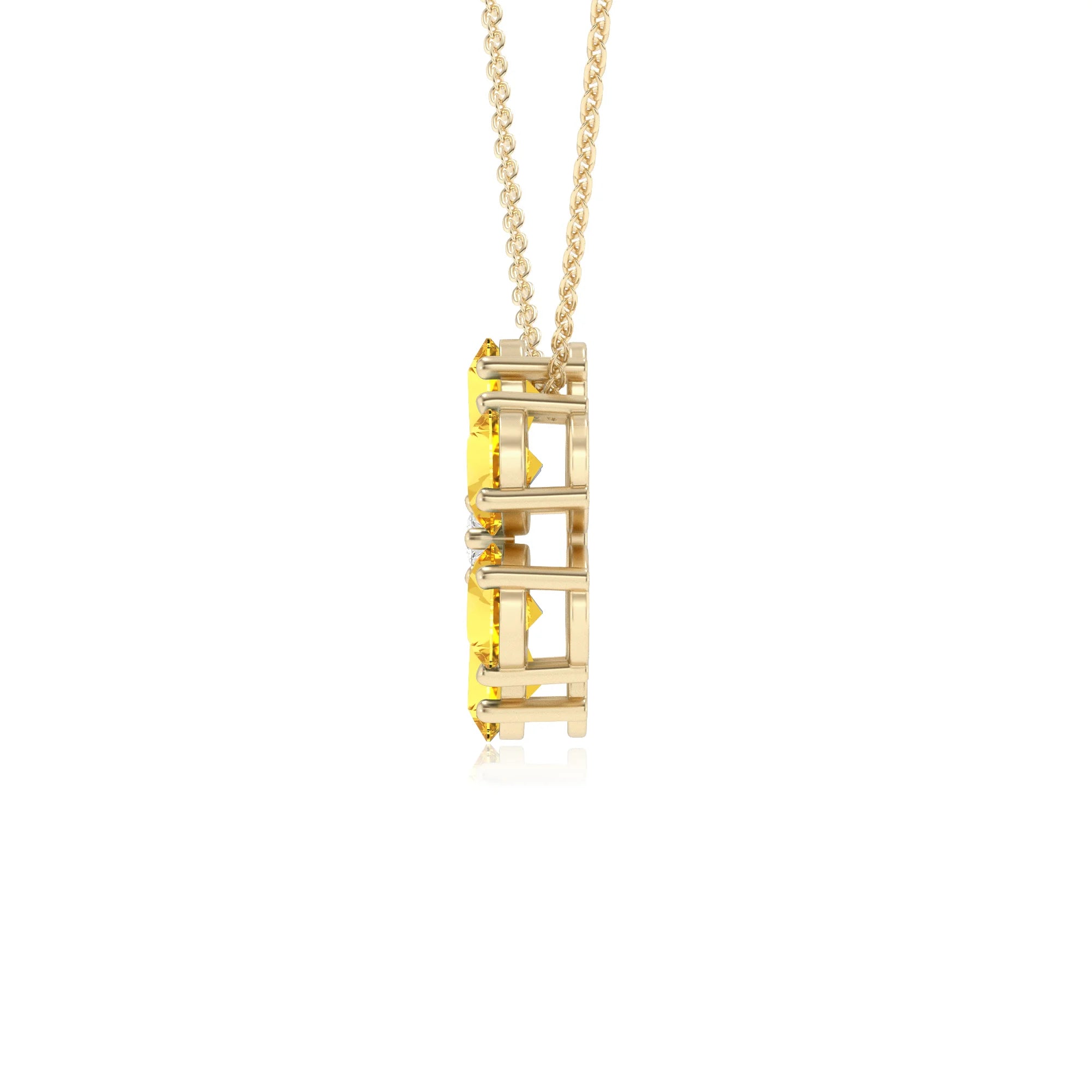 lab grown yellow-sapphire pear solitaire necklaces in yellow gold 