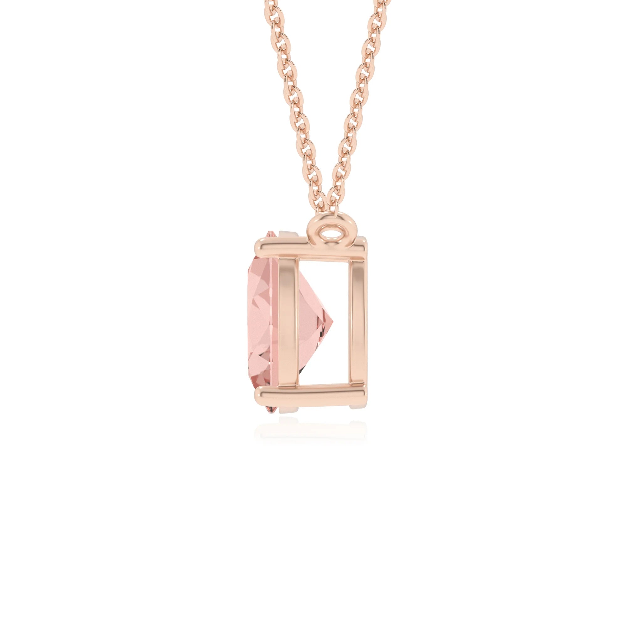 lab grown morganite oval solitaire v-bale necklaces in rose gold 