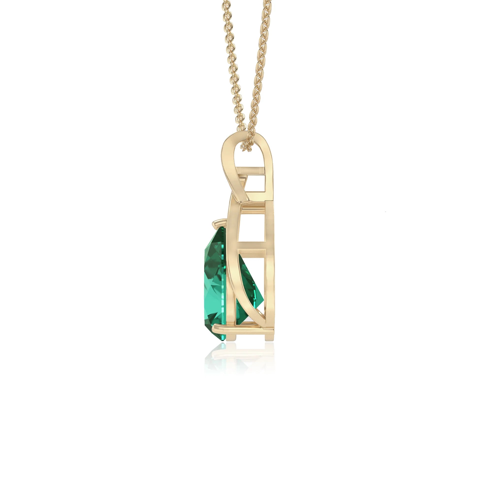 lab grown emerald pear solitaire necklaces in yellow gold 