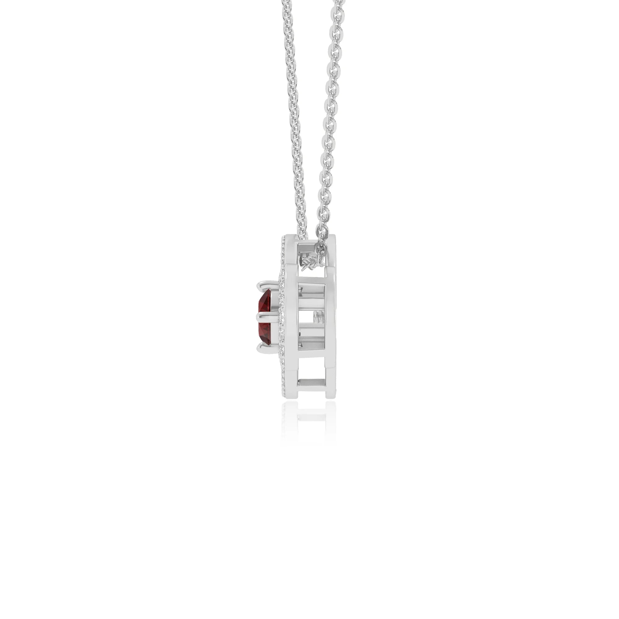 natural garnet round solitaire necklaces in white gold 