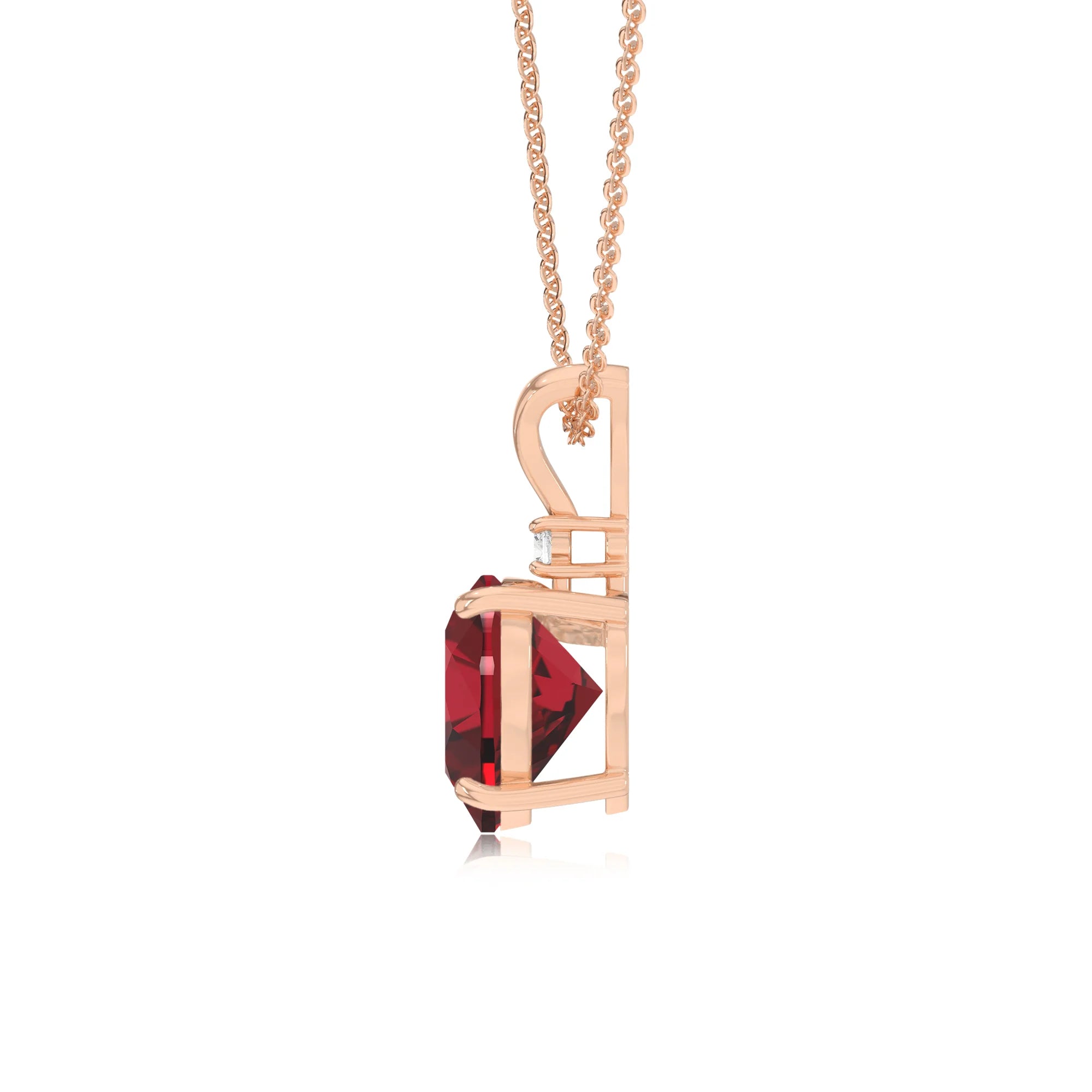 lab grown ruby heart solitaire v-bale necklaces in rose gold 