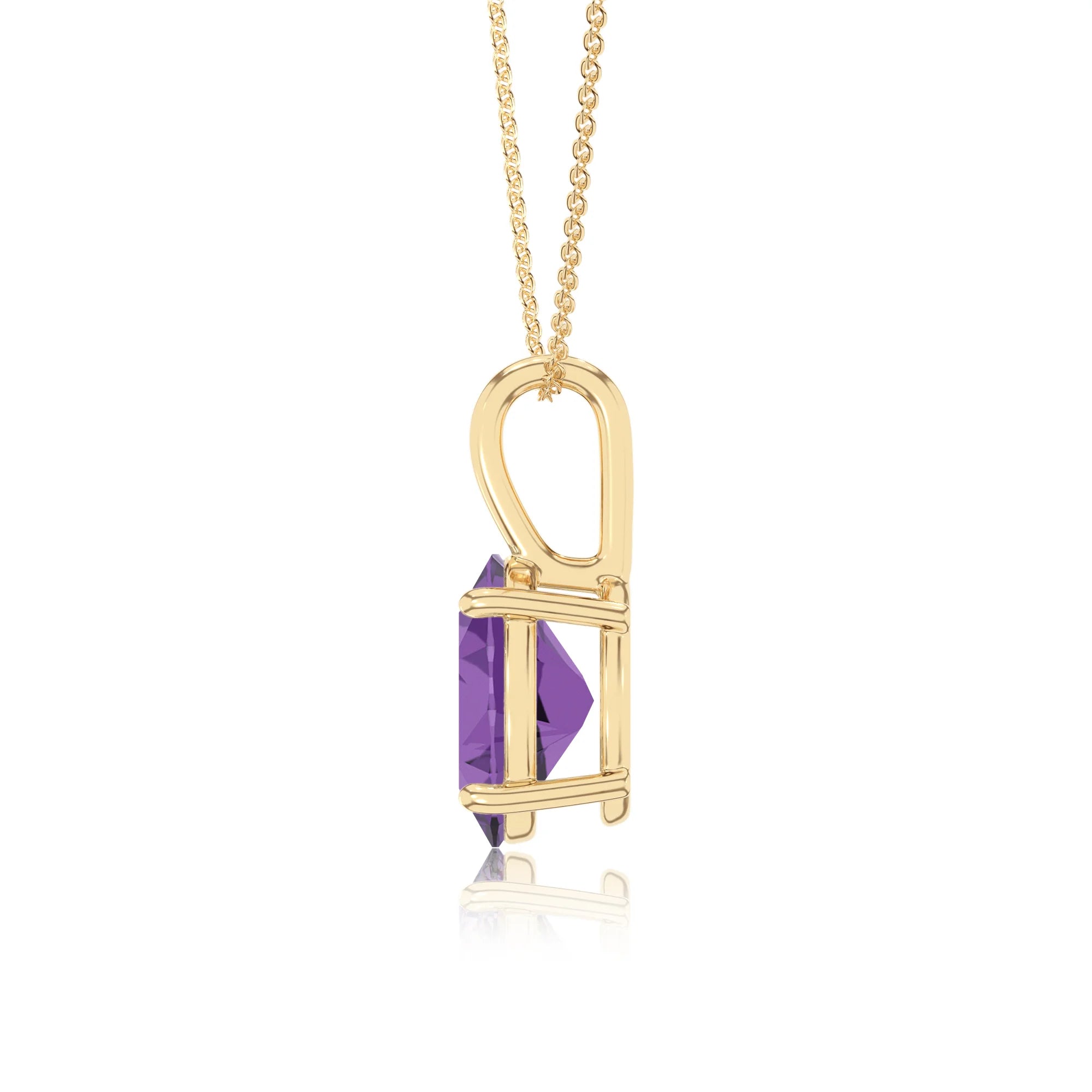 lab grown amethyst oval solitaire necklaces in yellow gold 