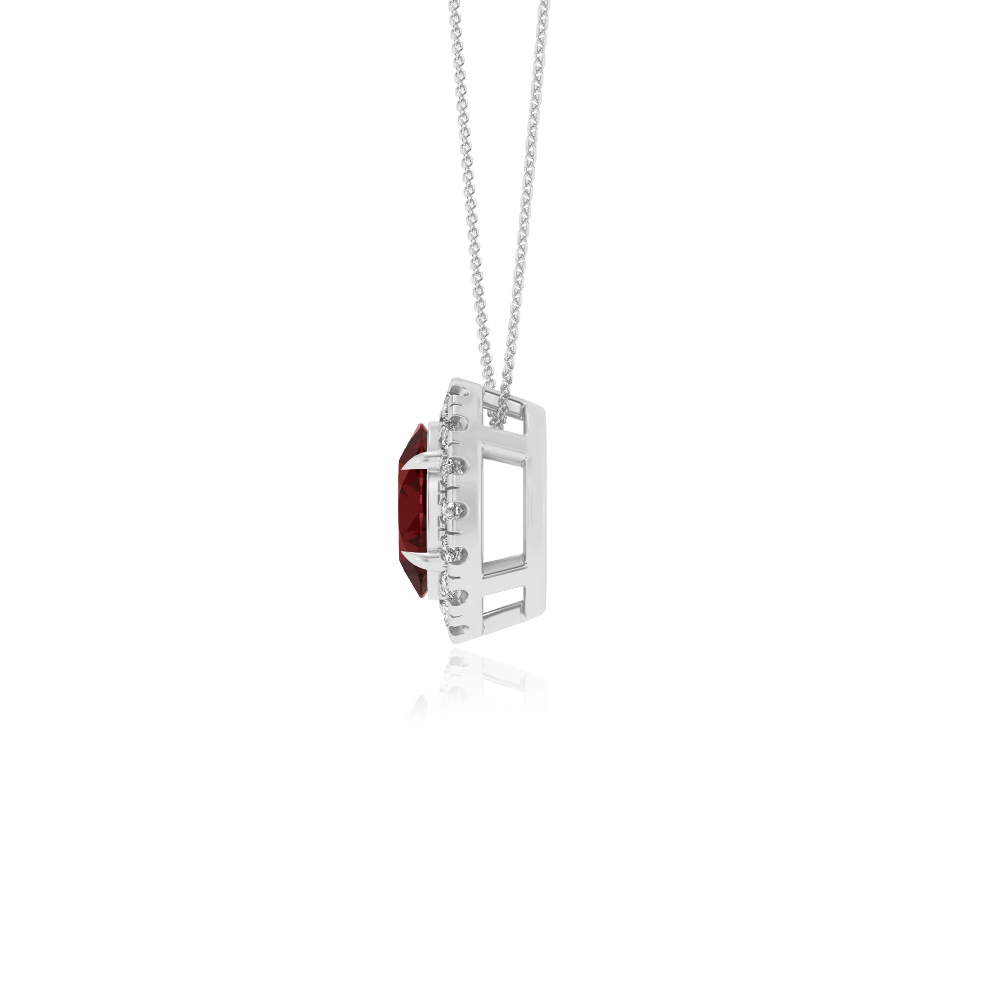 natural garnet oval solitaire necklaces in white gold 