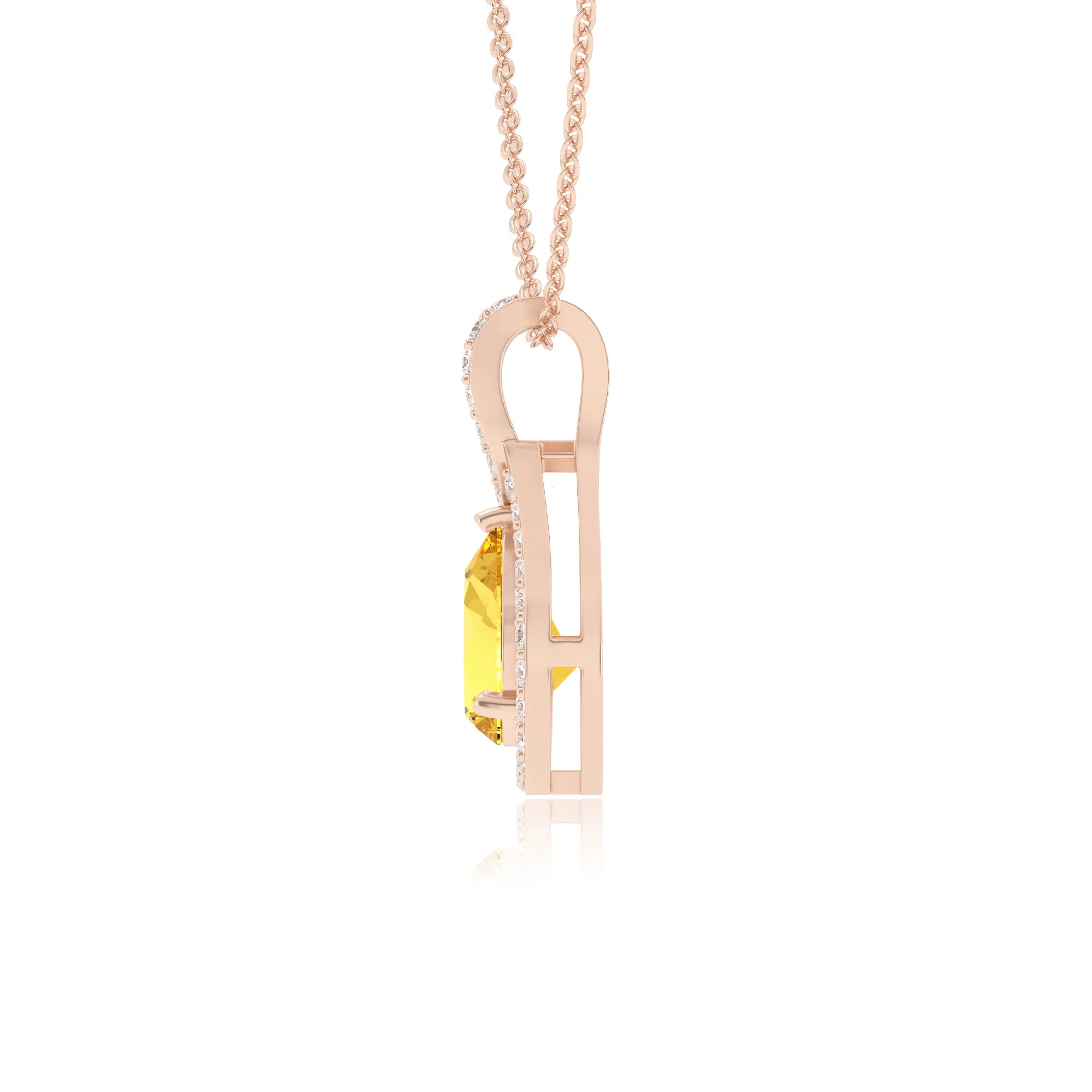 lab grown yellow-sapphire pear solitaire necklaces in rose gold 