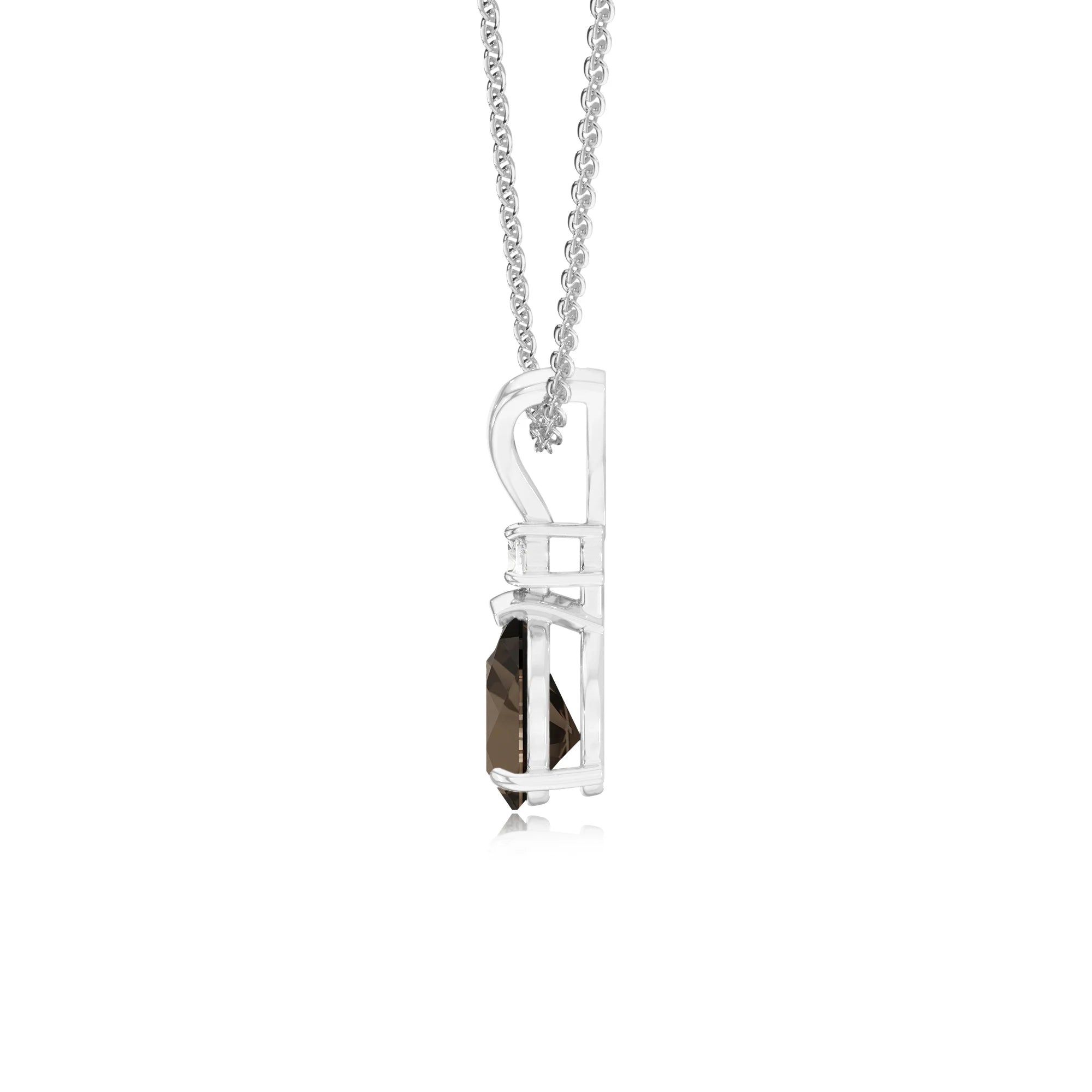 natural smoky-quartz pear solitaire v-bale necklaces in white gold 