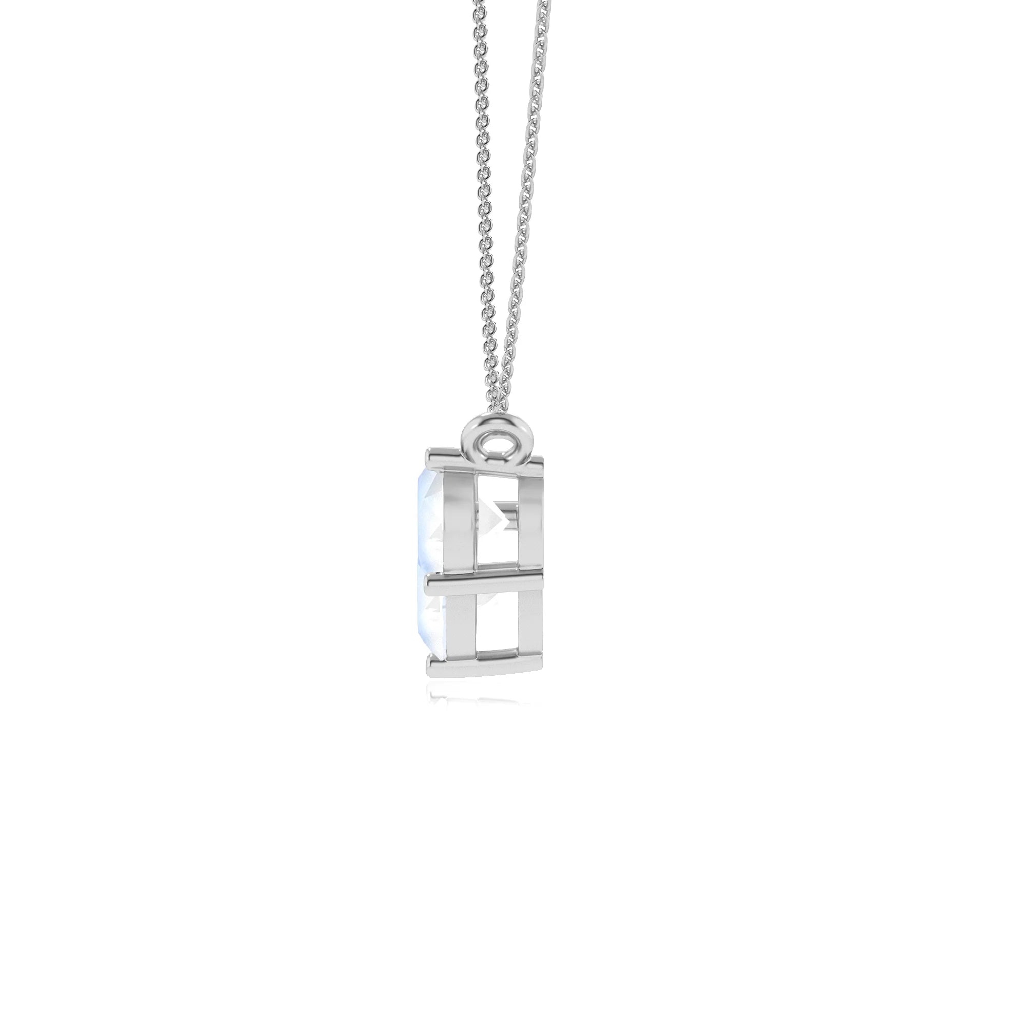 natural rainbow-moonstone round solitaire v-bale necklaces in platinum 