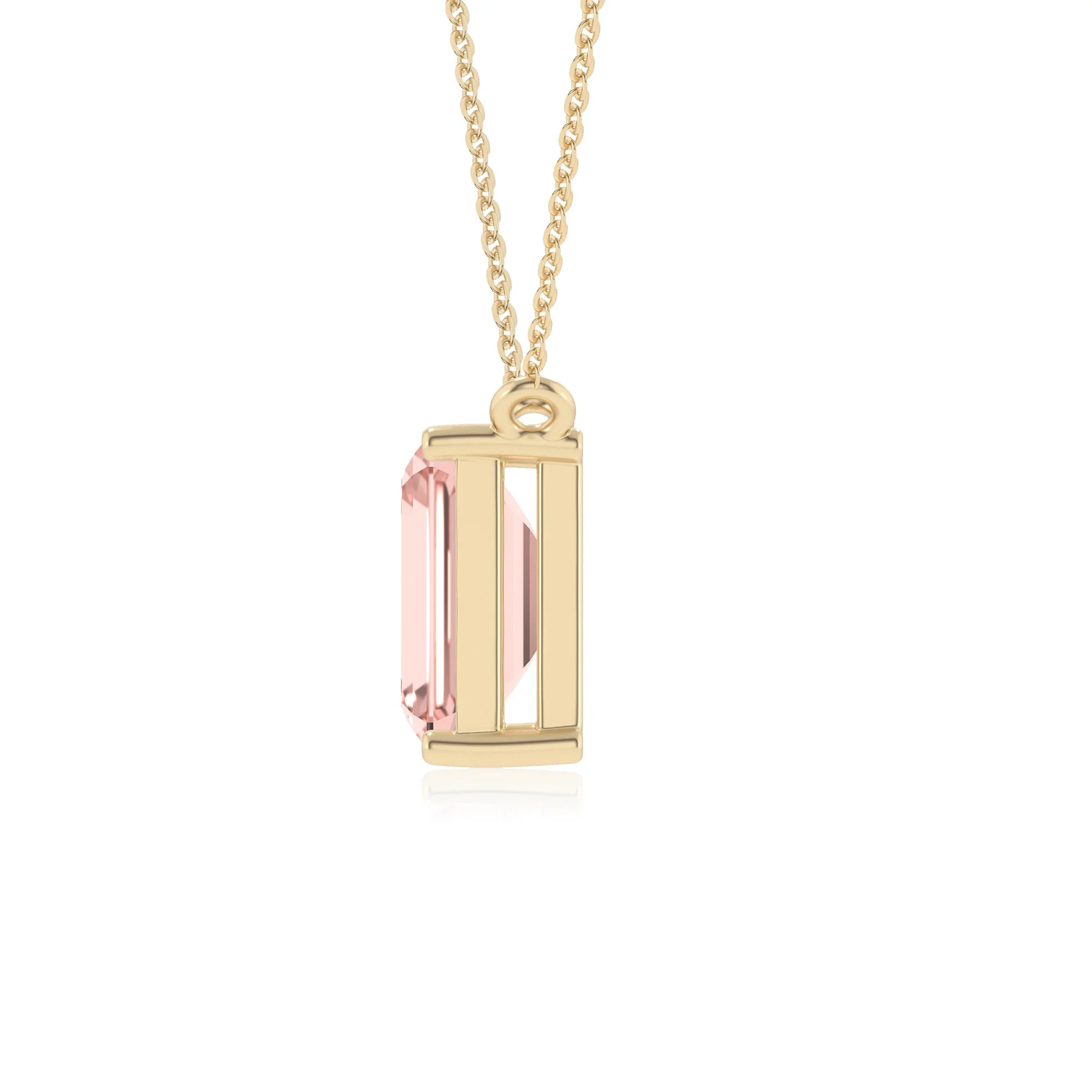 lab grown morganite emerald cut solitaire necklaces in yellow gold 