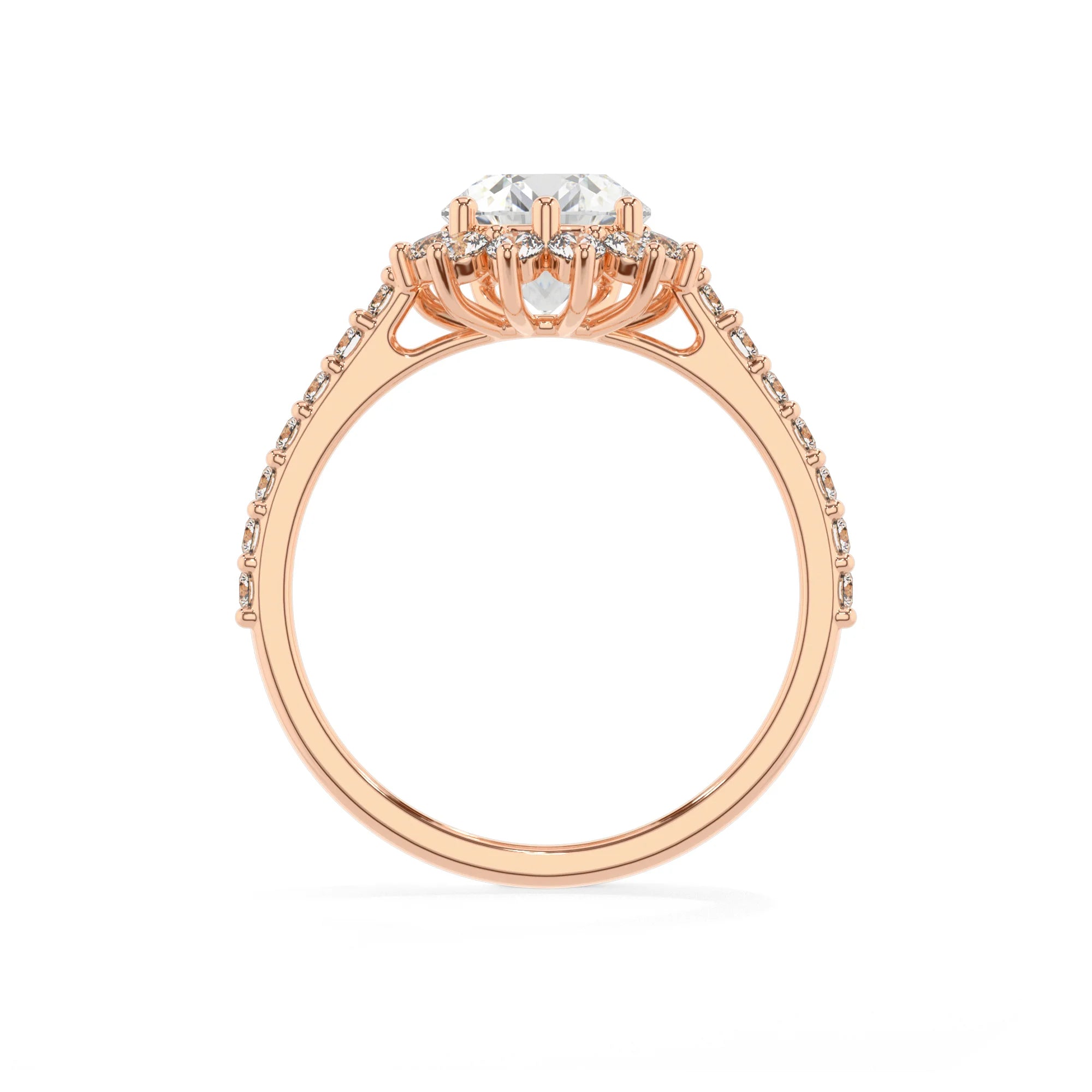 lab grown moissanite pear solitaire rings in rose gold 