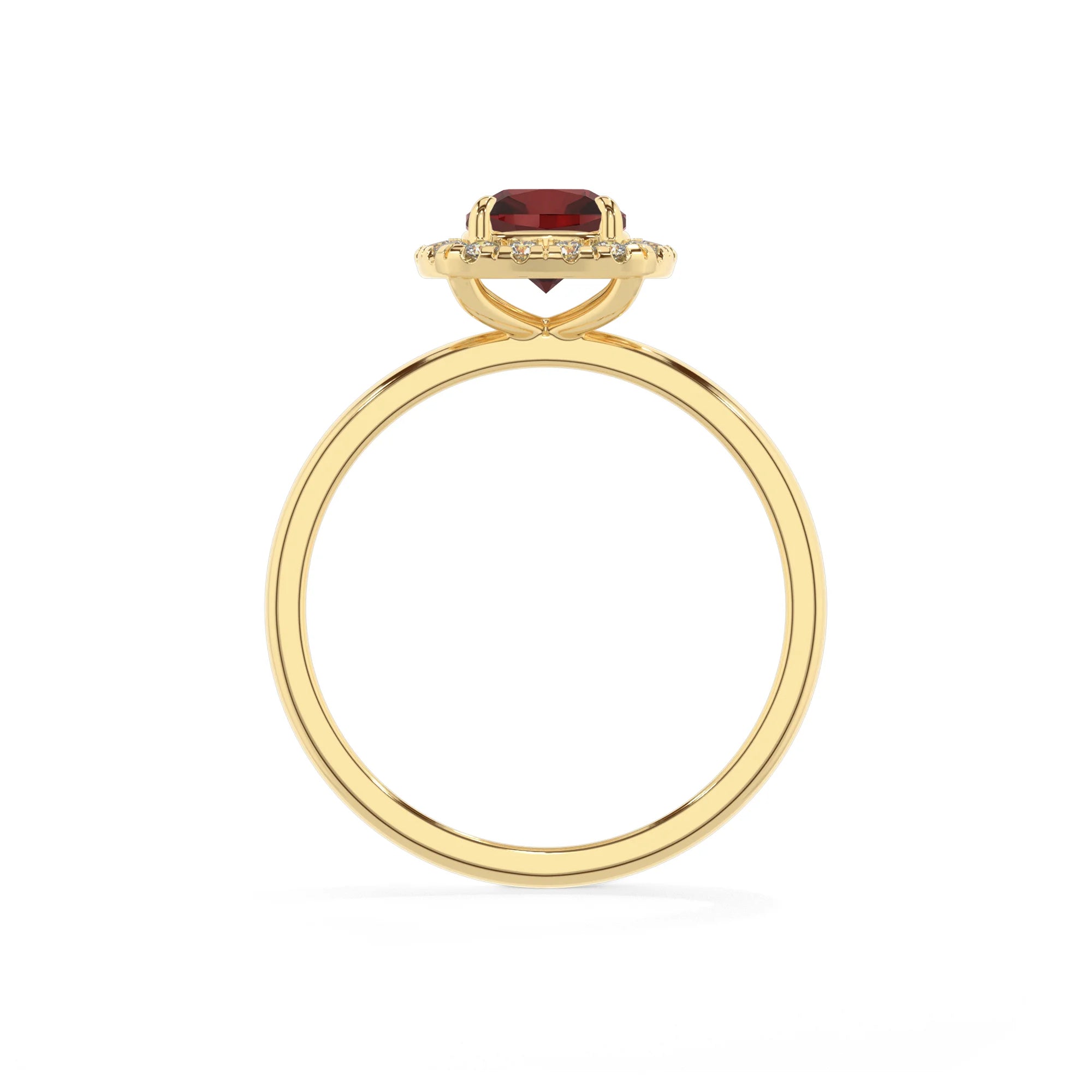 natural garnet cushion solitaire rings in yellow gold 