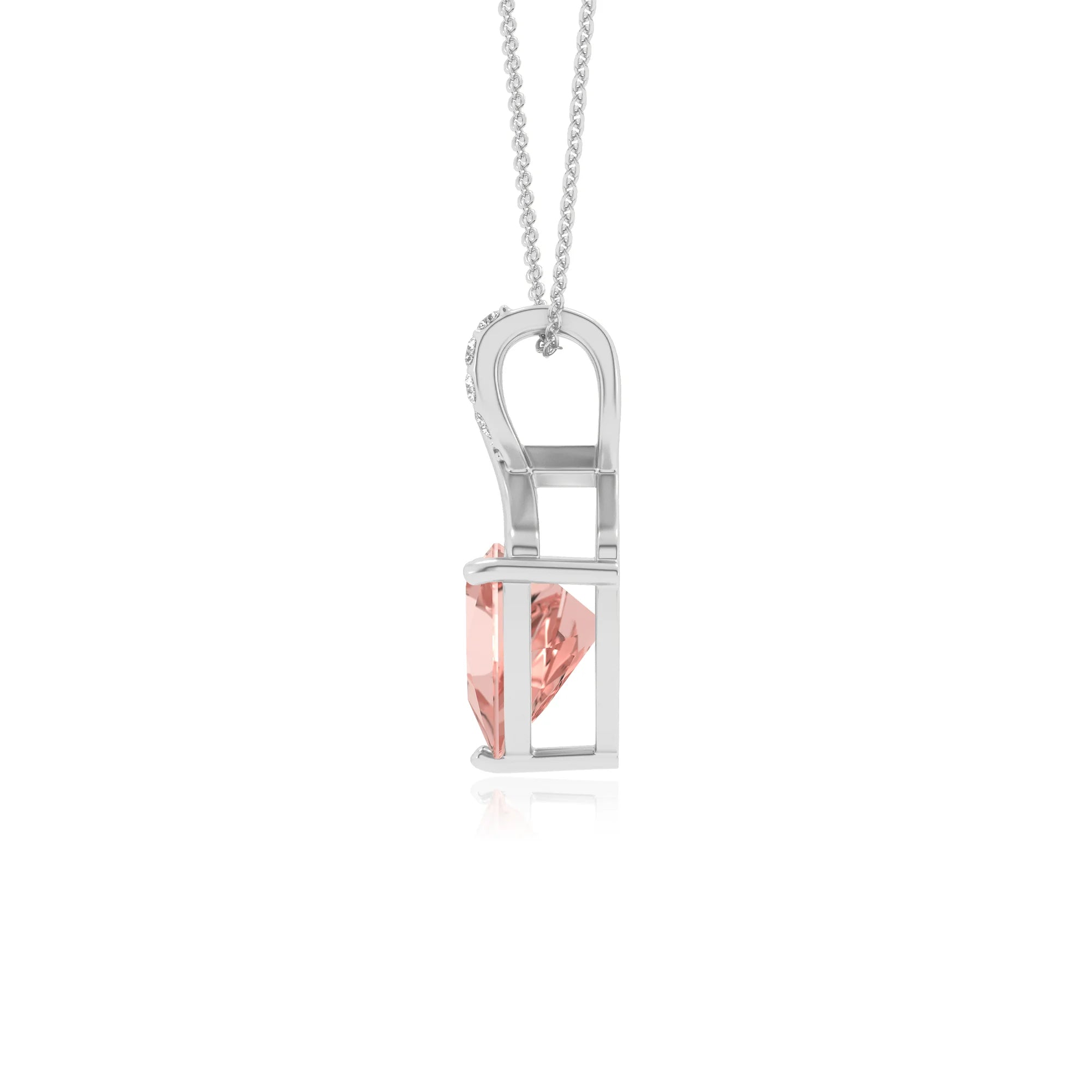 lab grown morganite trillion solitaire necklaces in white gold 