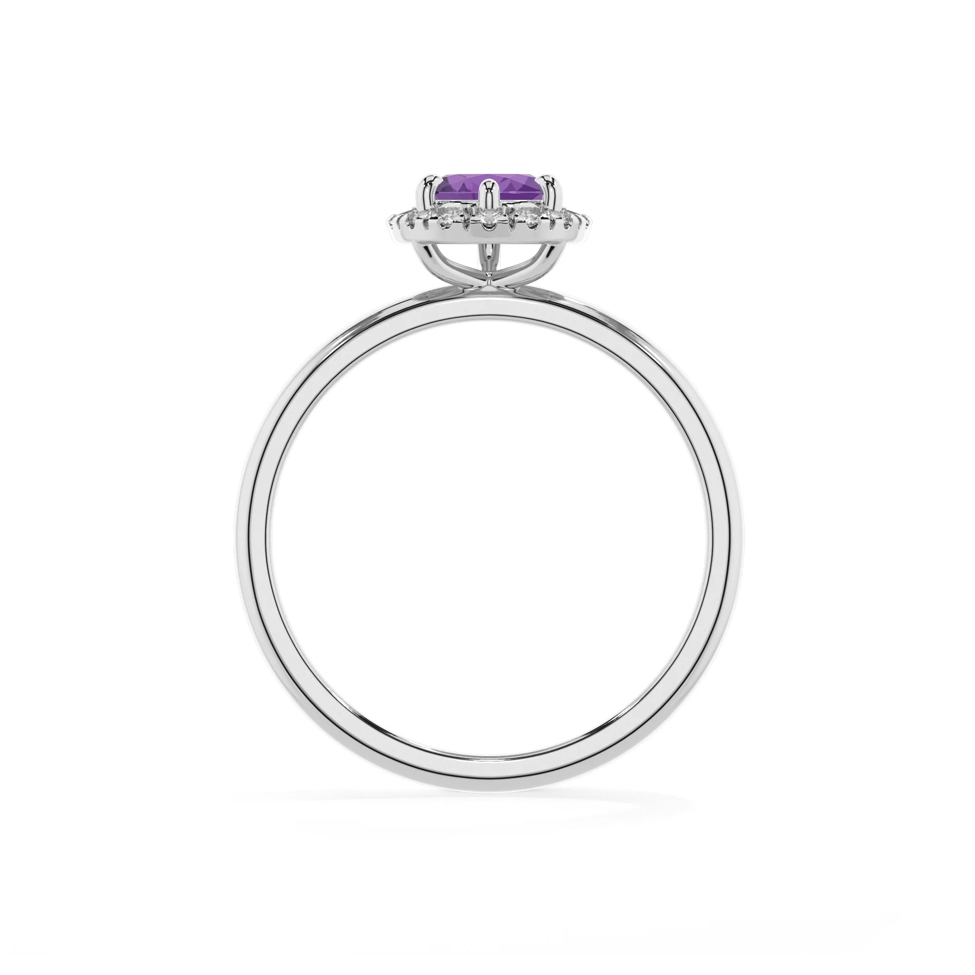 lab grown amethyst pear solitaire rings in platinum 