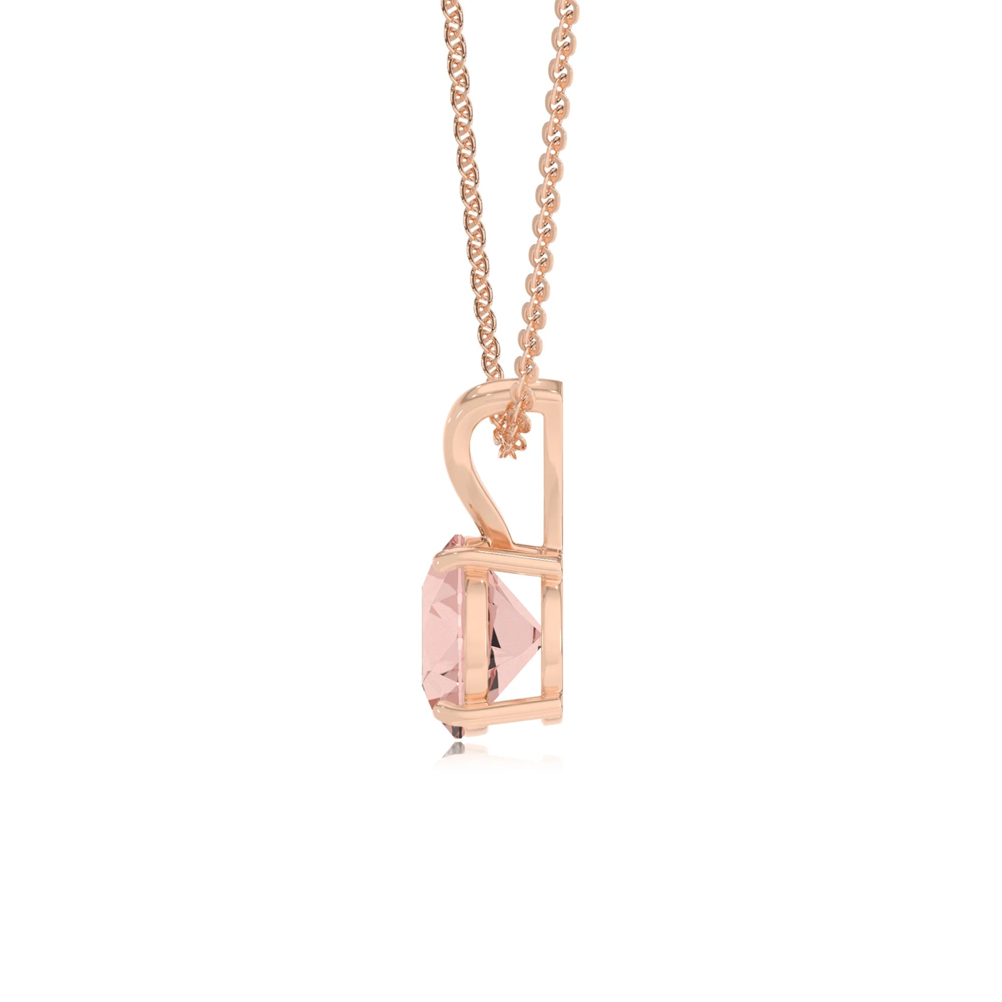 lab grown morganite round solitaire v-bale necklaces in rose gold 