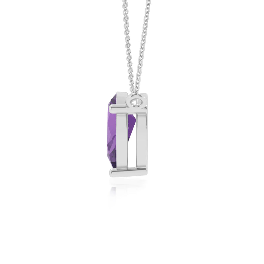 lab grown amethyst pear solitaire necklaces in white gold 