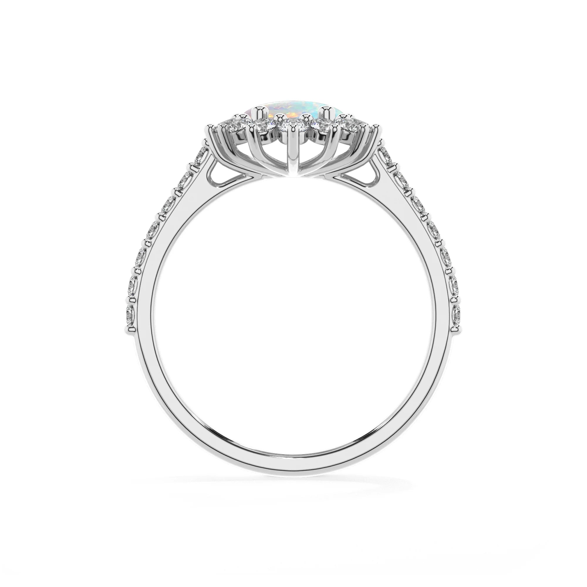 lab grown opal oval solitaire rings in white gold 