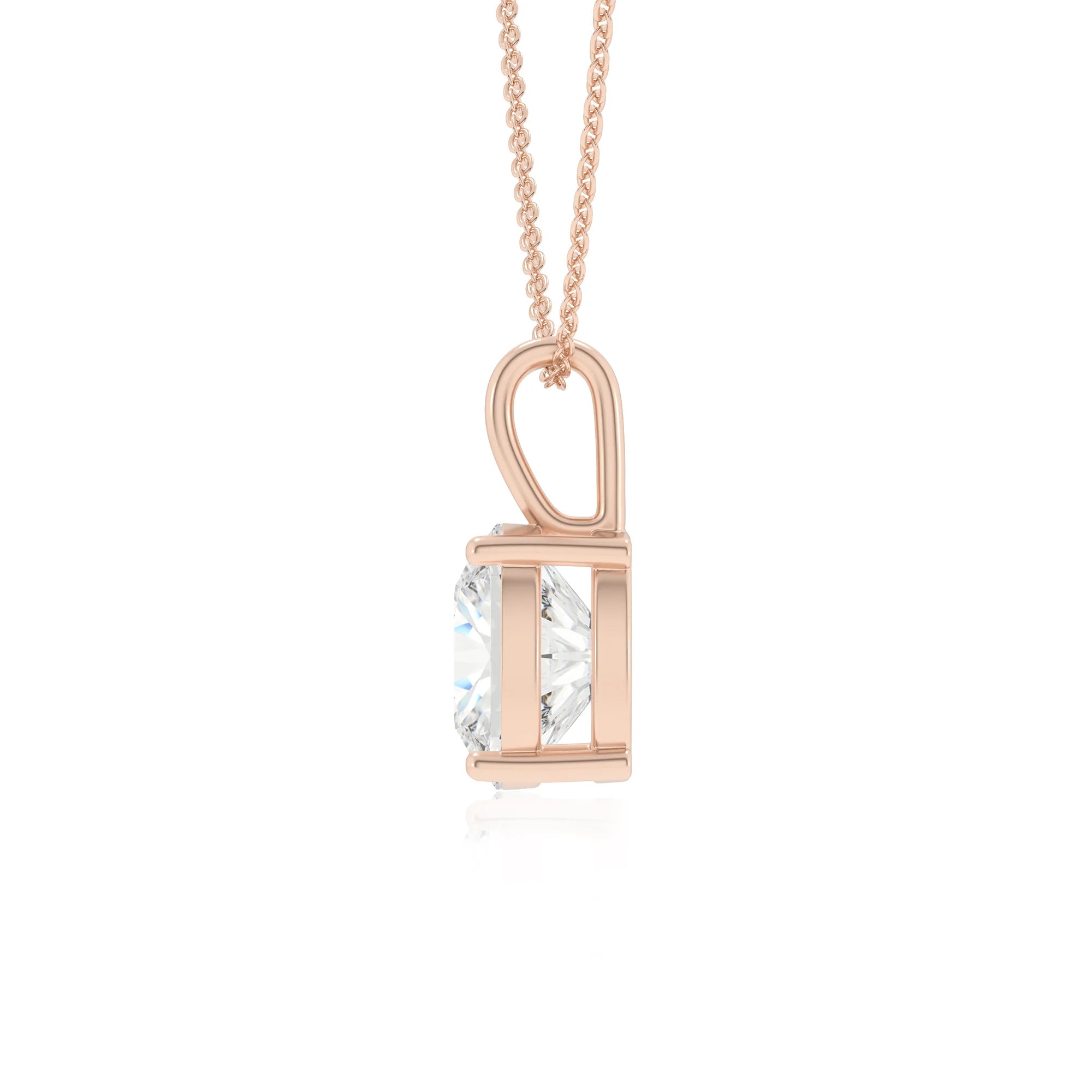 lab grown moissanite cushion solitaire necklaces in rose gold 