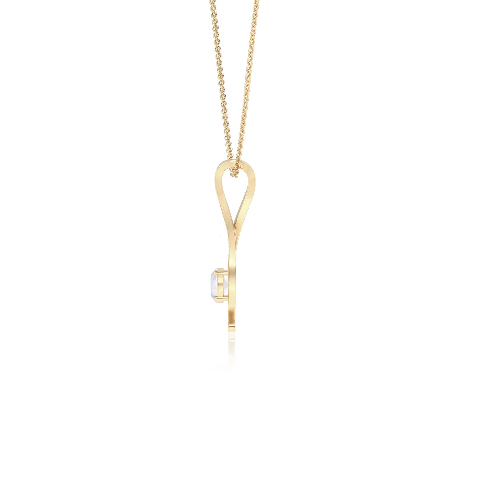natural rainbow-moonstone round solitaire necklaces in yellow gold 