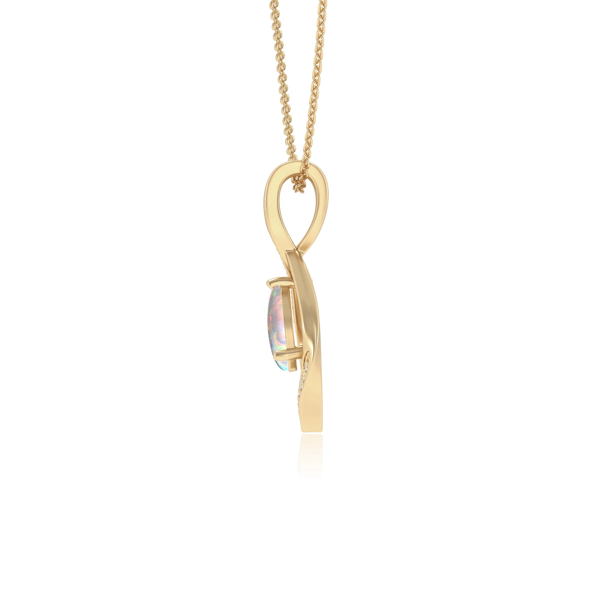 lab grown opal pear solitaire necklaces in yellow gold 