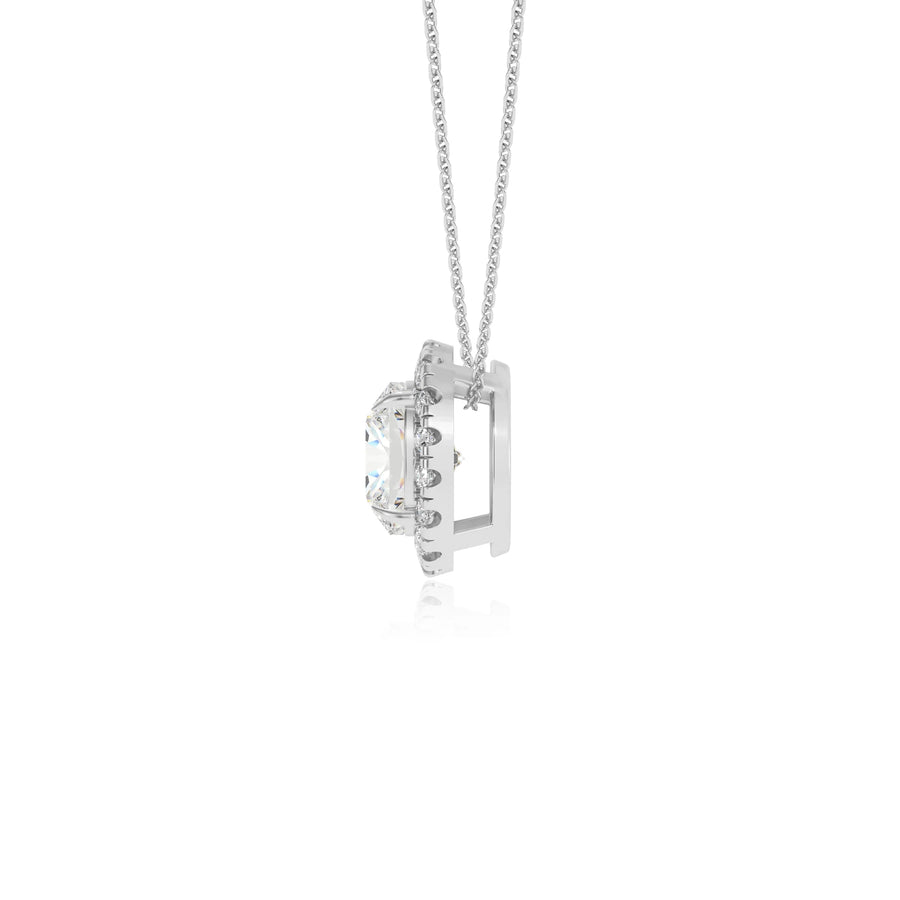 lab grown moissanite cushion solitaire necklaces in sterling silver 