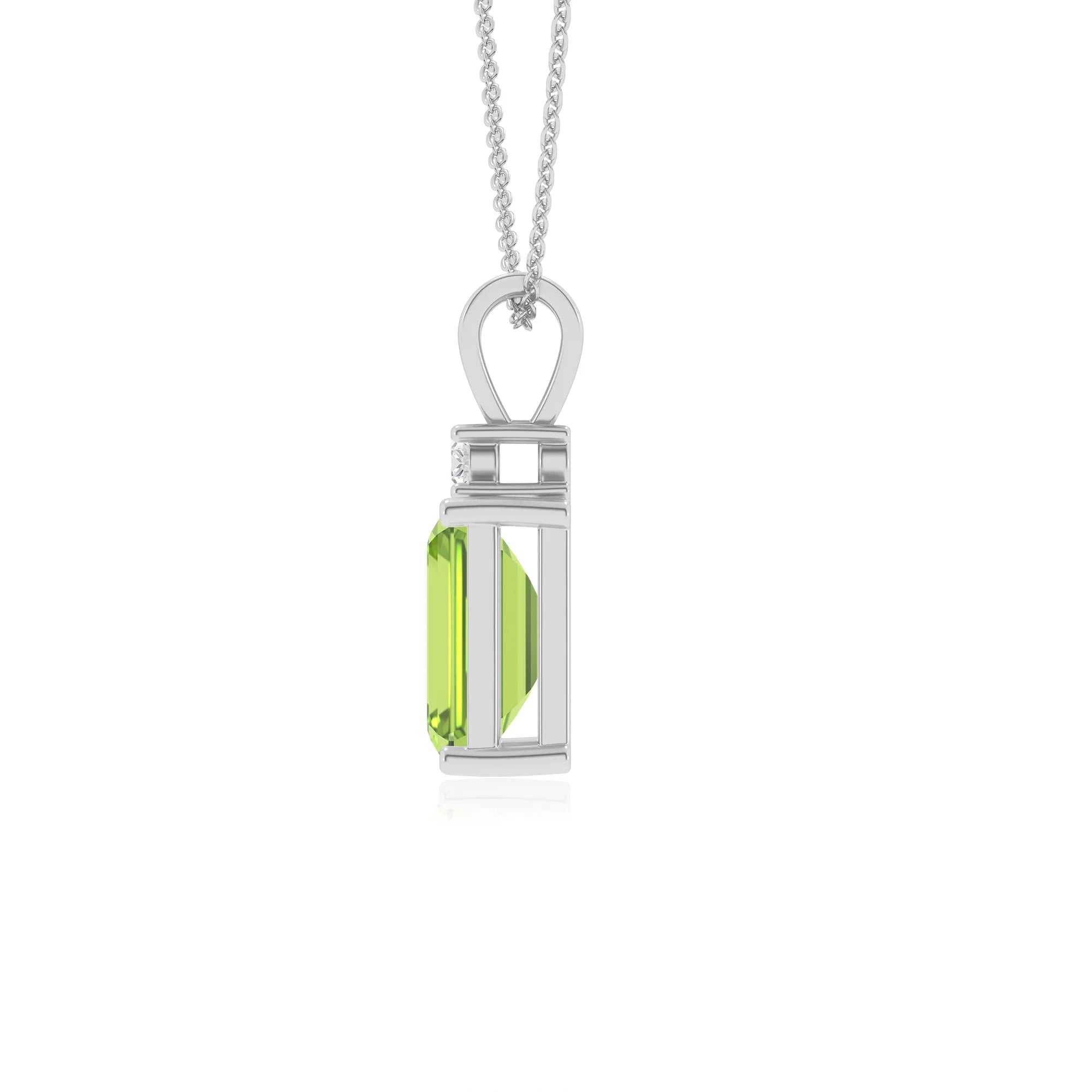 natural peridot emerald cut solitaire v-bale necklaces in sterling silver 