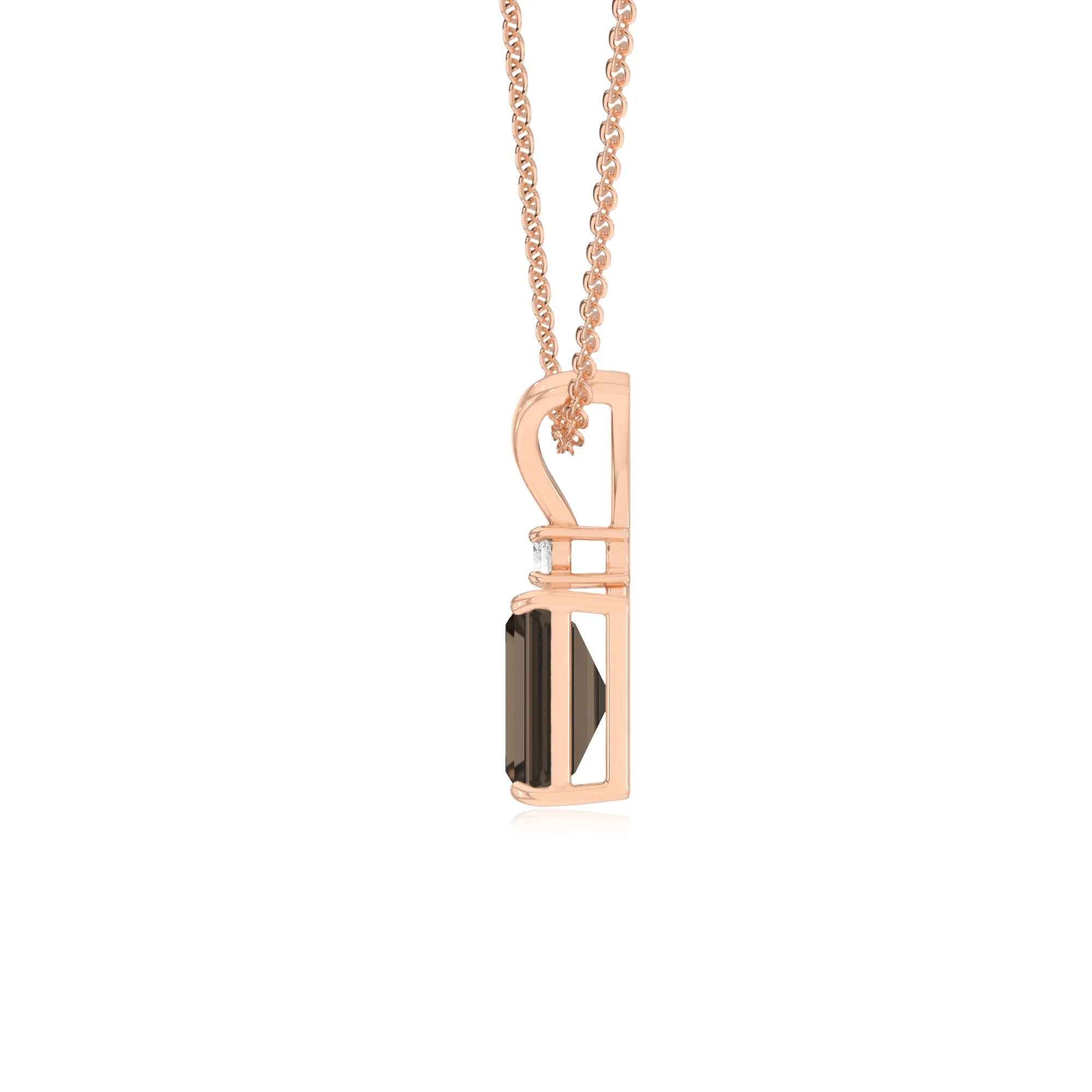 natural smoky-quartz emerald cut solitaire v-bale necklaces in rose gold 