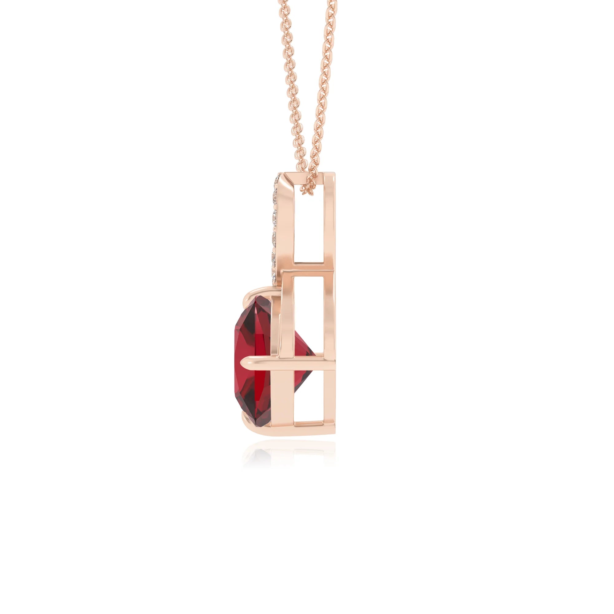 lab grown ruby cushion infinity necklaces in rose gold 