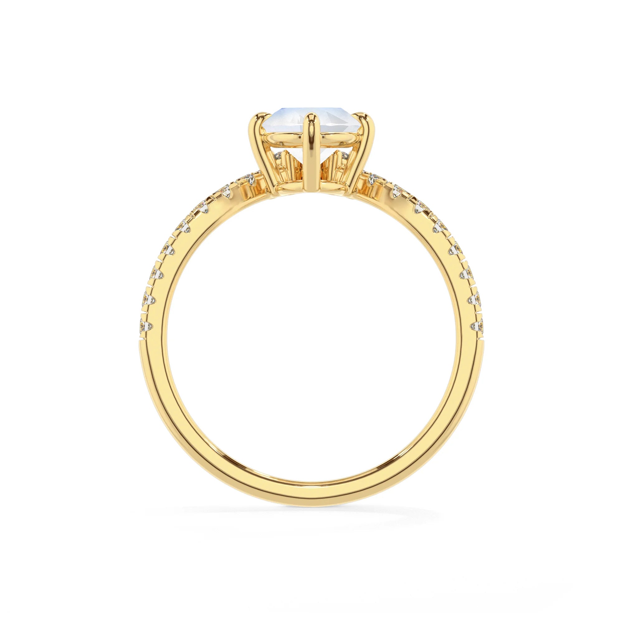 natural rainbow-moonstone oval solitaire rings in yellow gold 