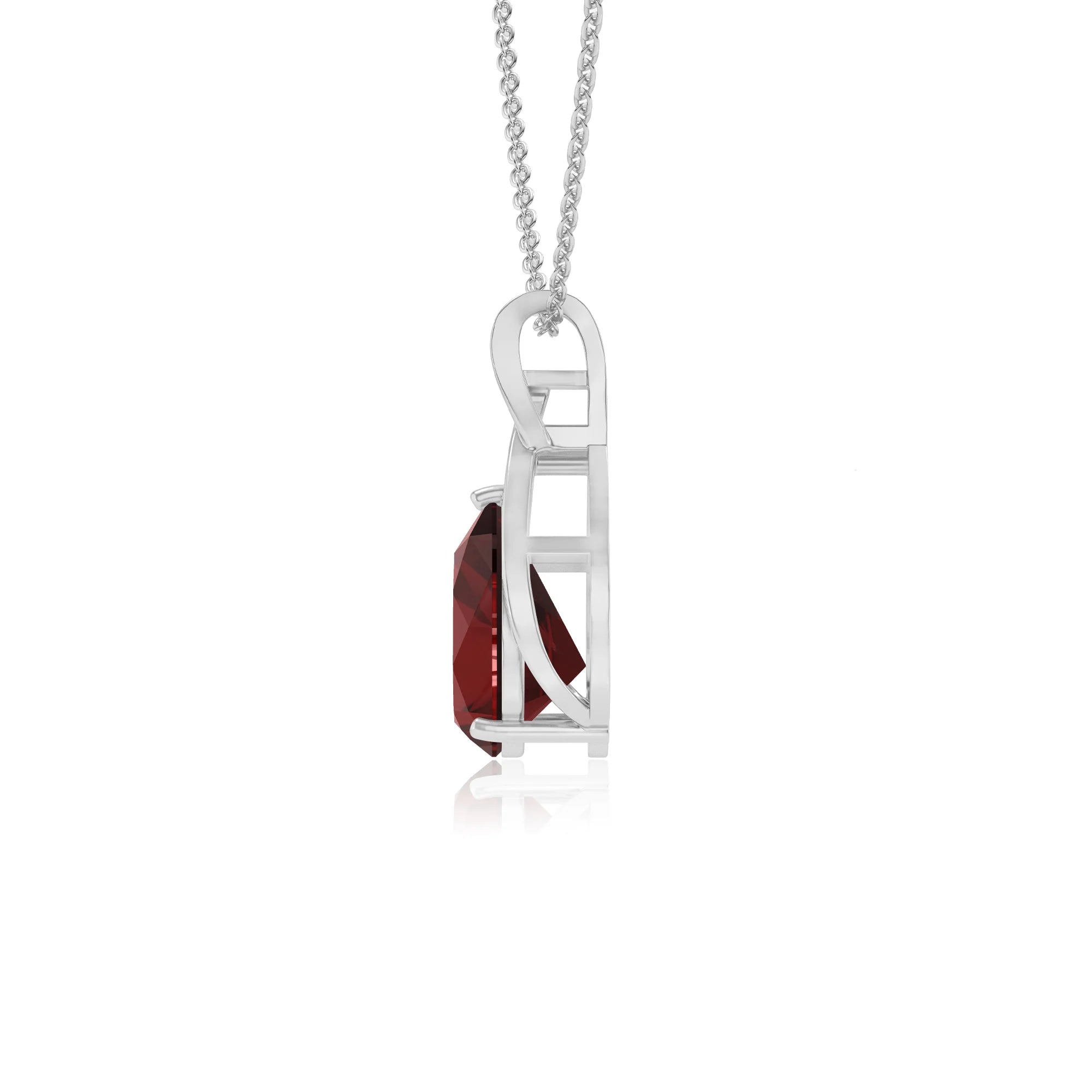 natural garnet pear solitaire necklaces in platinum 