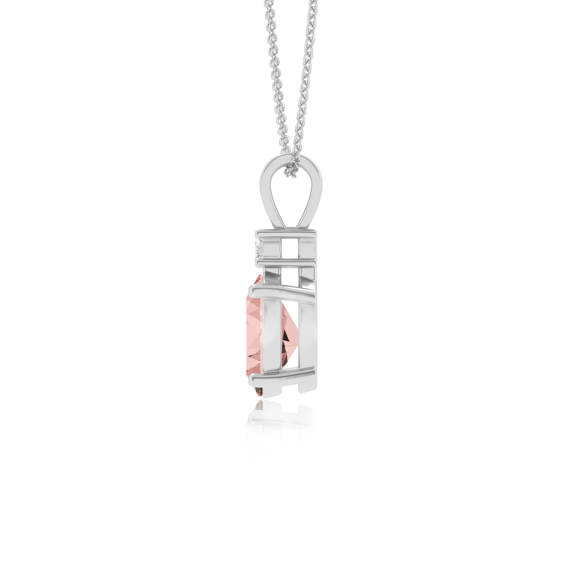 lab grown morganite oval solitaire v-bale necklaces in white gold 