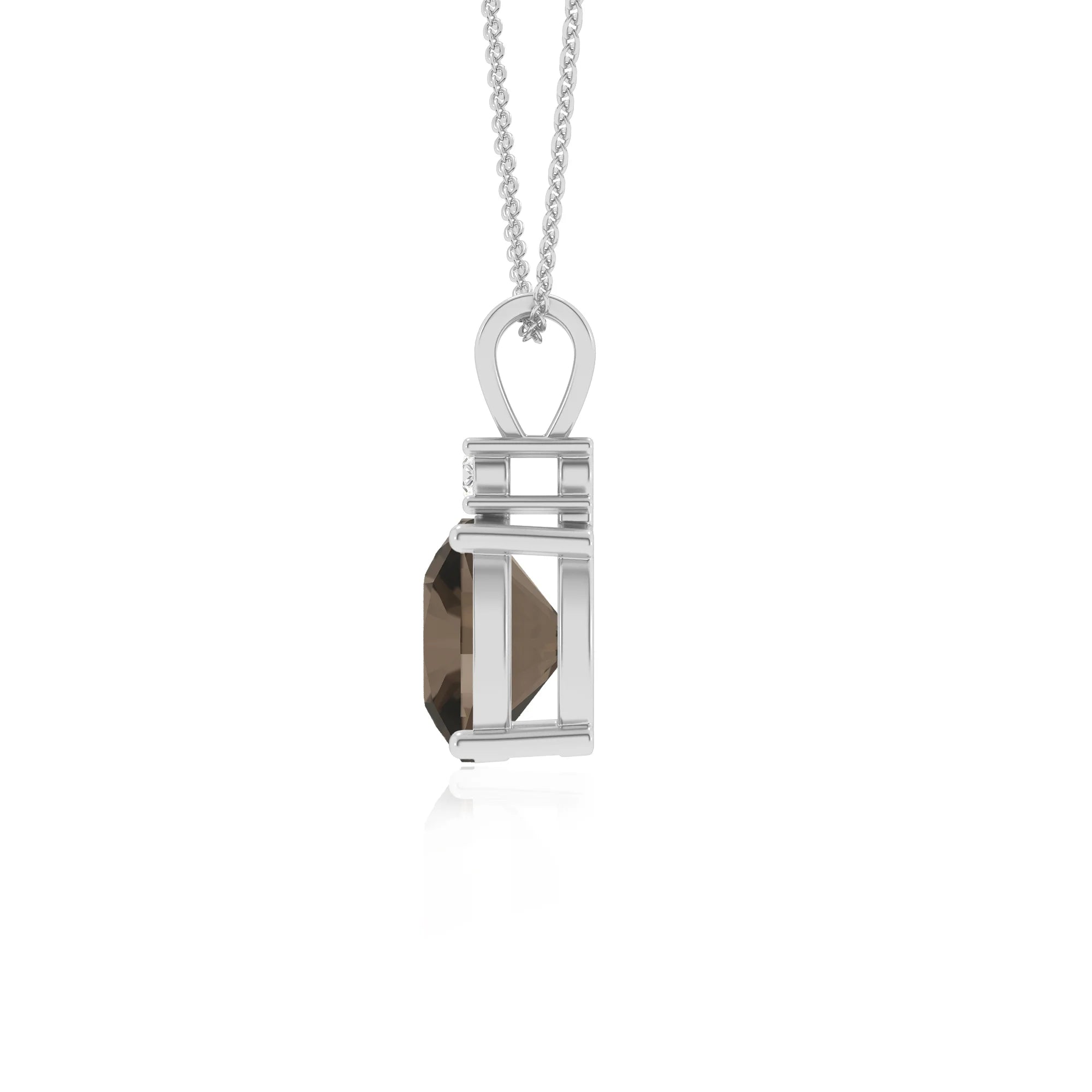 natural smoky-quartz cushion solitaire v-bale necklaces in platinum 