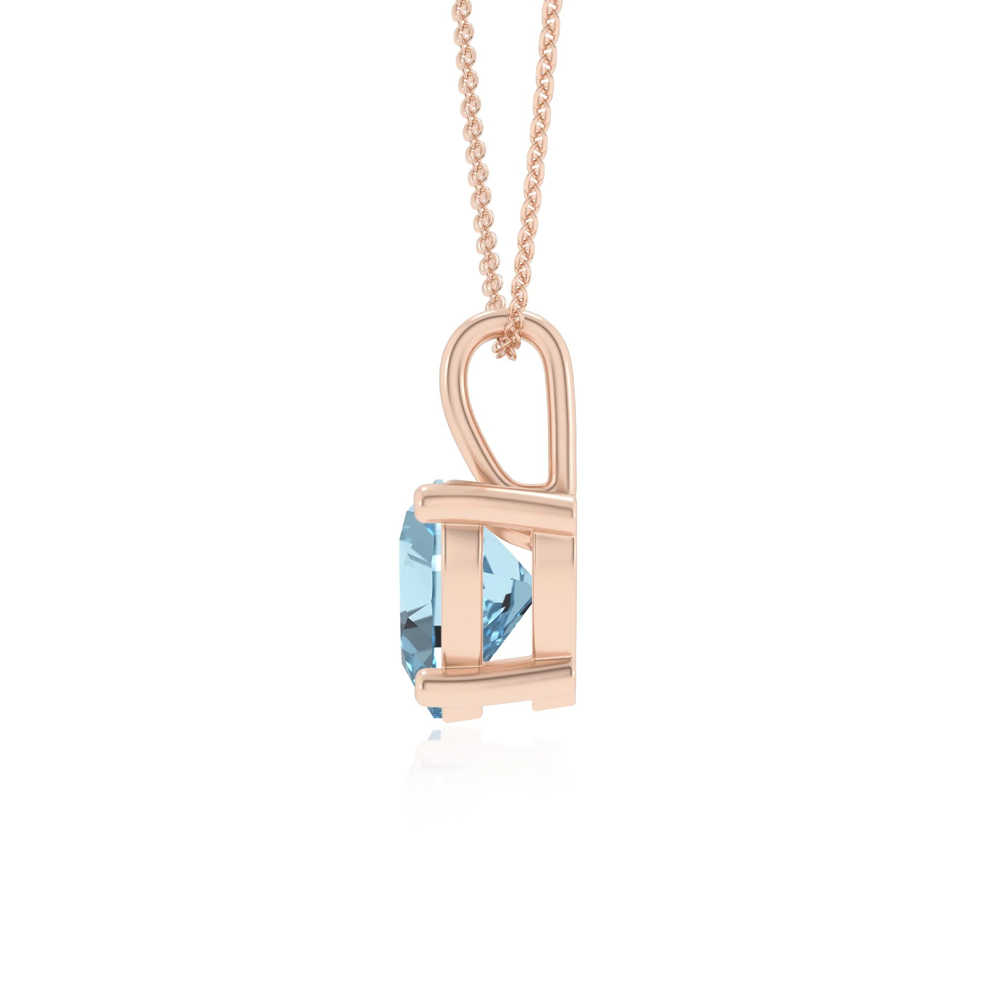 lab grown aquamarine heart solitaire necklaces in rose gold 