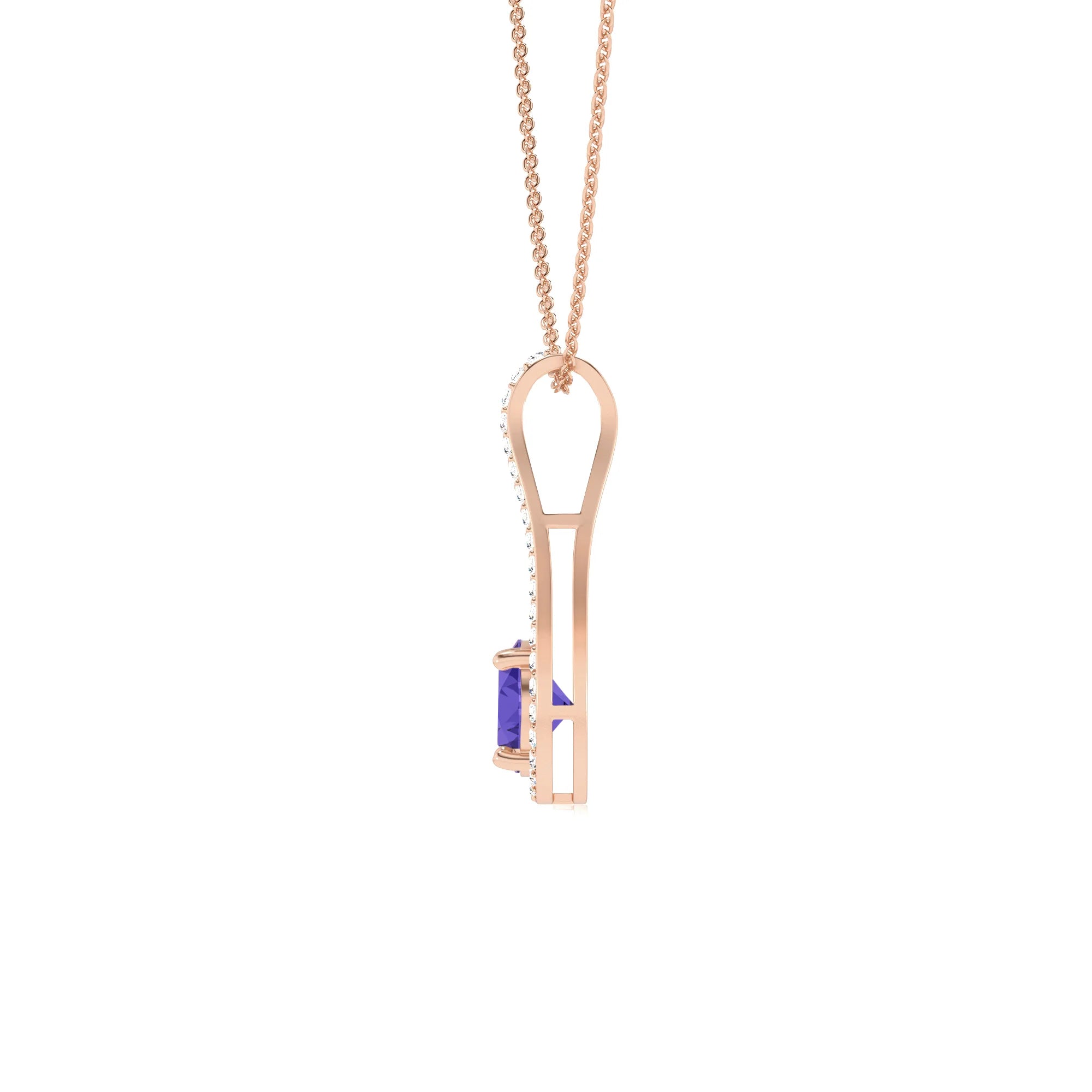 lab grown tanzanite round solitaire v-bale necklaces in rose gold 
