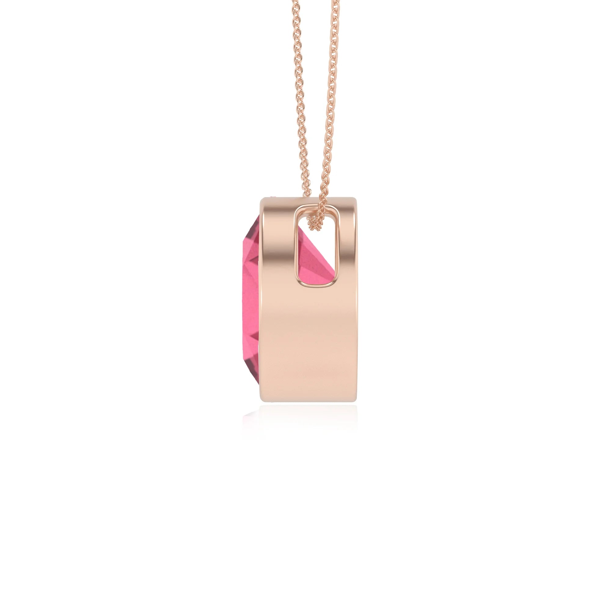lab grown pink-tourmaline round solitaire necklaces in rose gold 