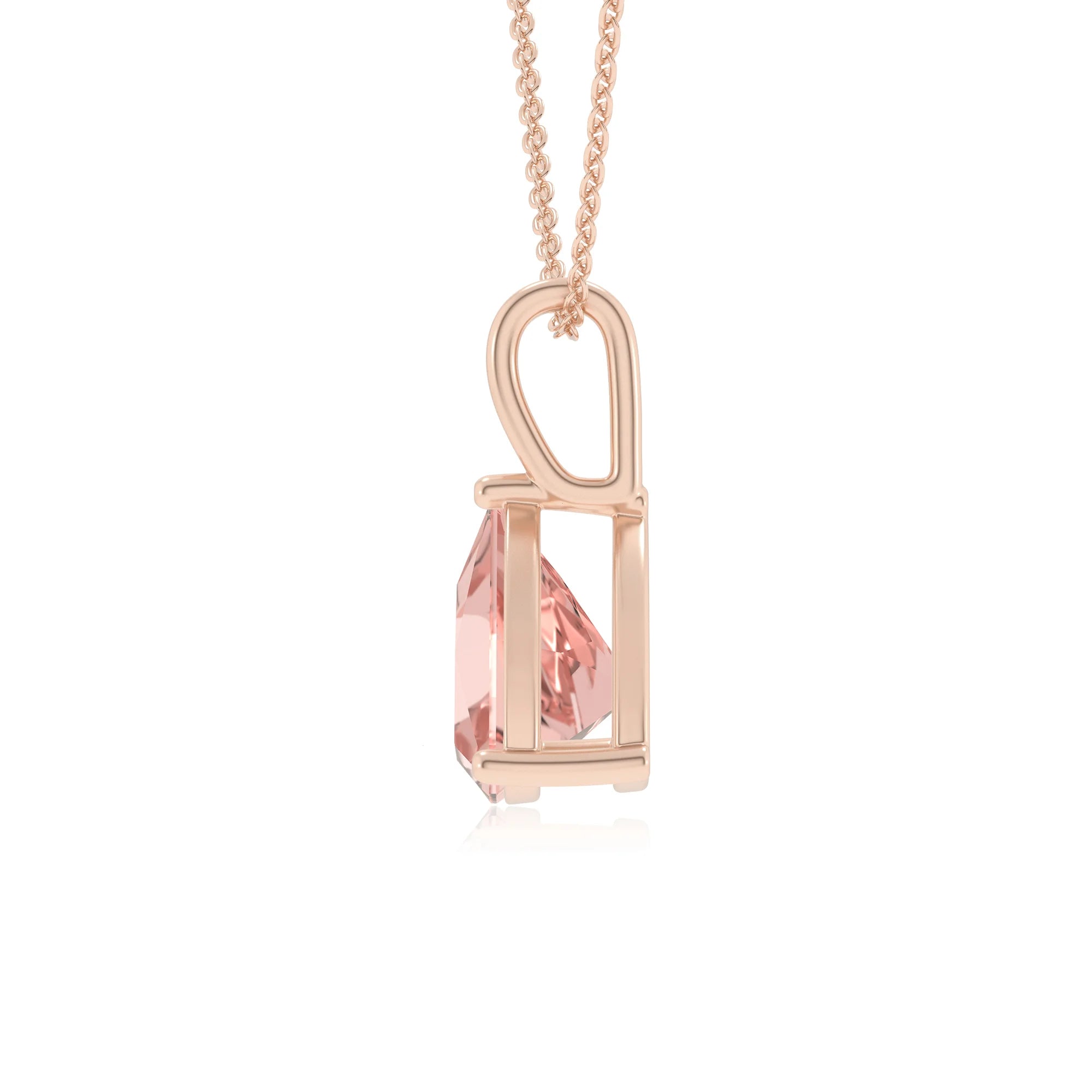 lab grown morganite trillion solitaire necklaces in rose gold 