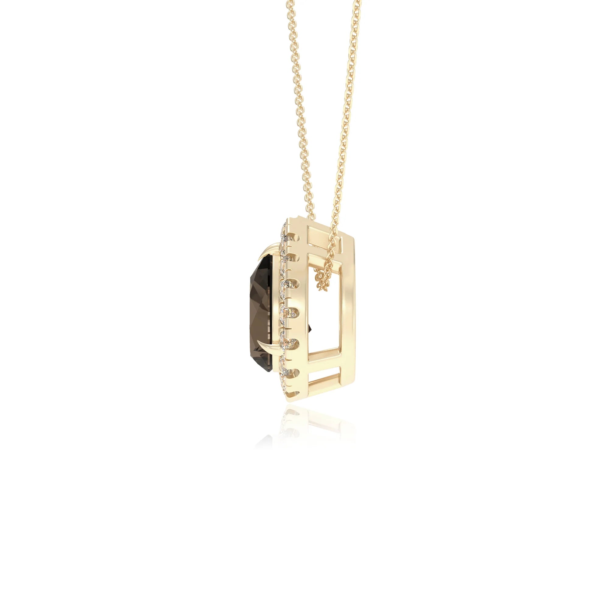 natural smoky quartz pear solitaire necklaces in yellow gold 